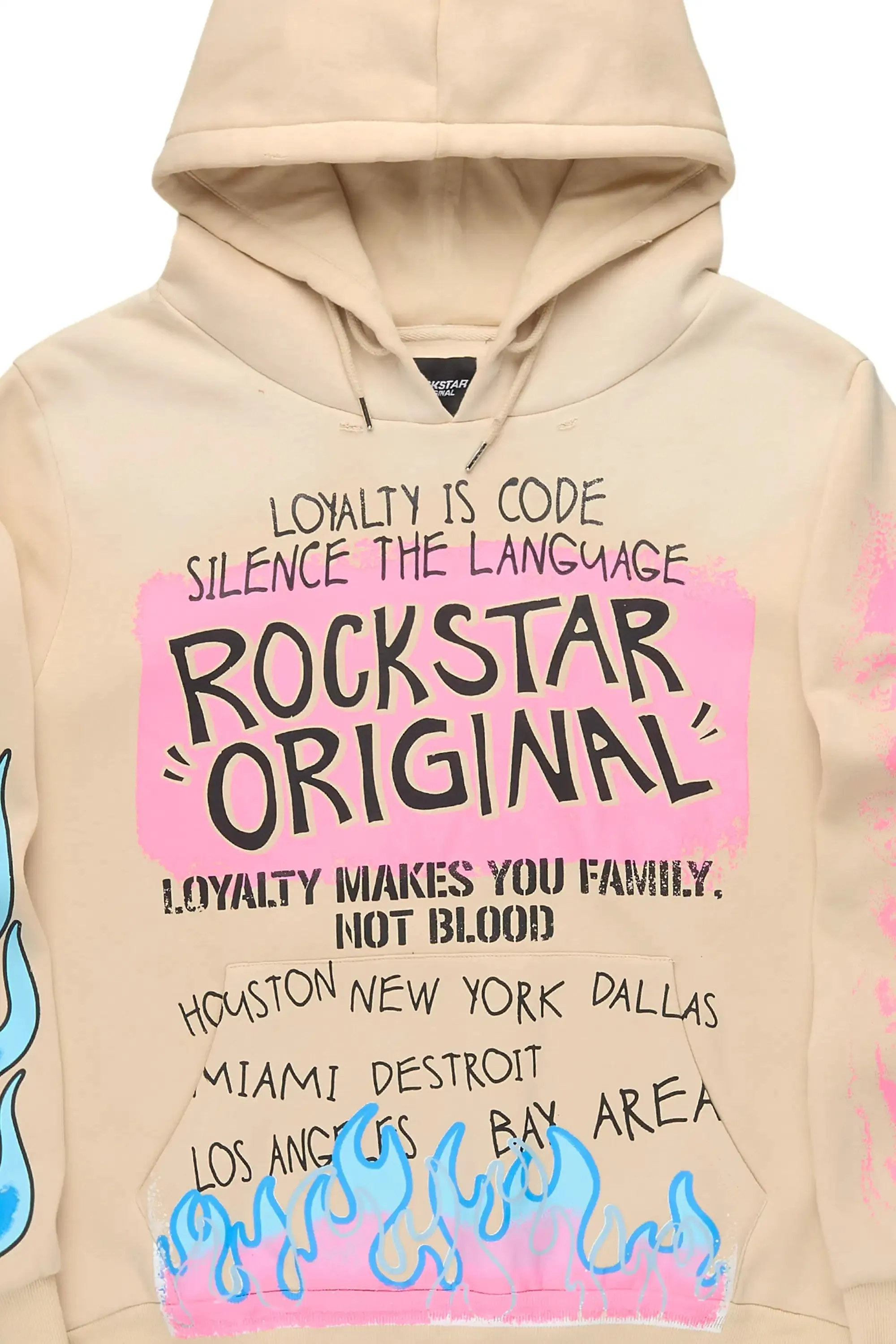Beno Beige Distressed Graphic Relaxed Hoodie sold by Rockstar Original product image thumbnail 2