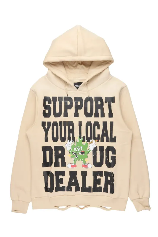 Tarl Beige Distressed Graphic Relaxed Hoodie sold by Rockstar Original