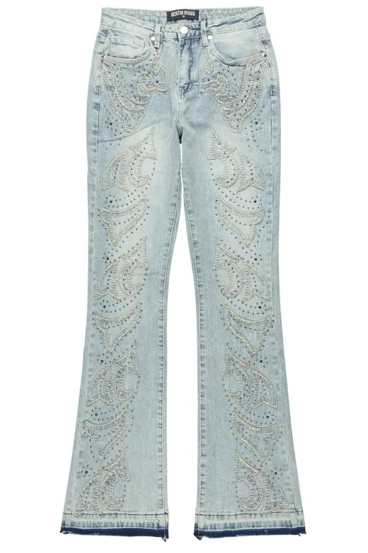 Jeanette Light Wash Stacked Flare Jean sold by Rockstar Original