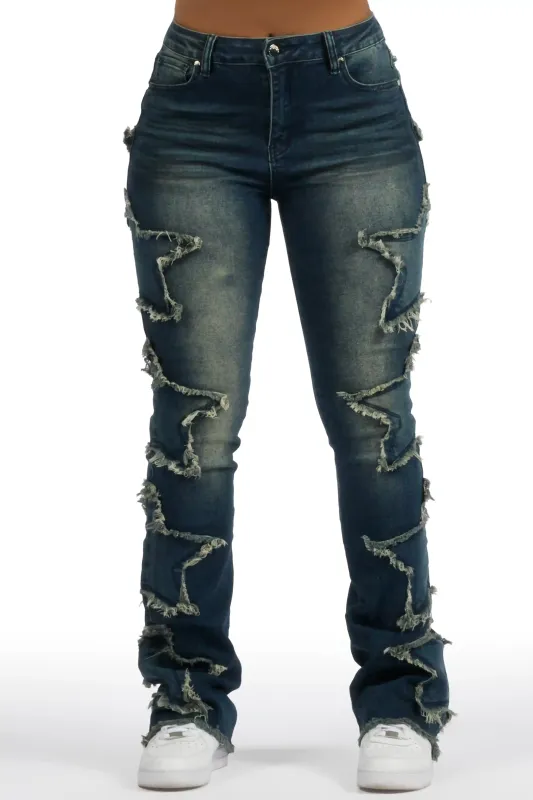 Sinayah Dark Wash Stacked Flare Jean sold by Rockstar Original