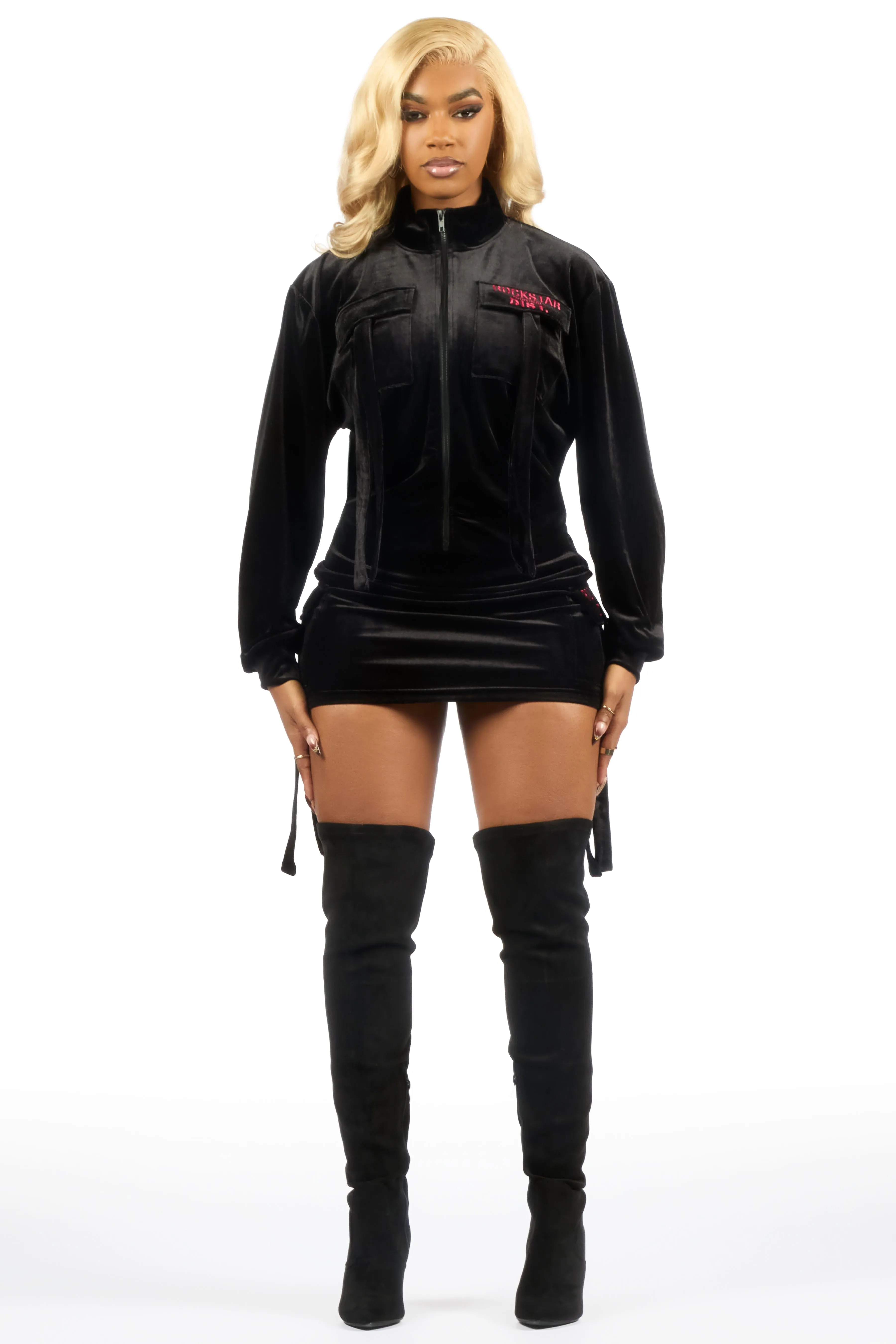 Tangela Black/Pink Cargo Velour Skirt Set sold by Rockstar Original product image thumbnail 4