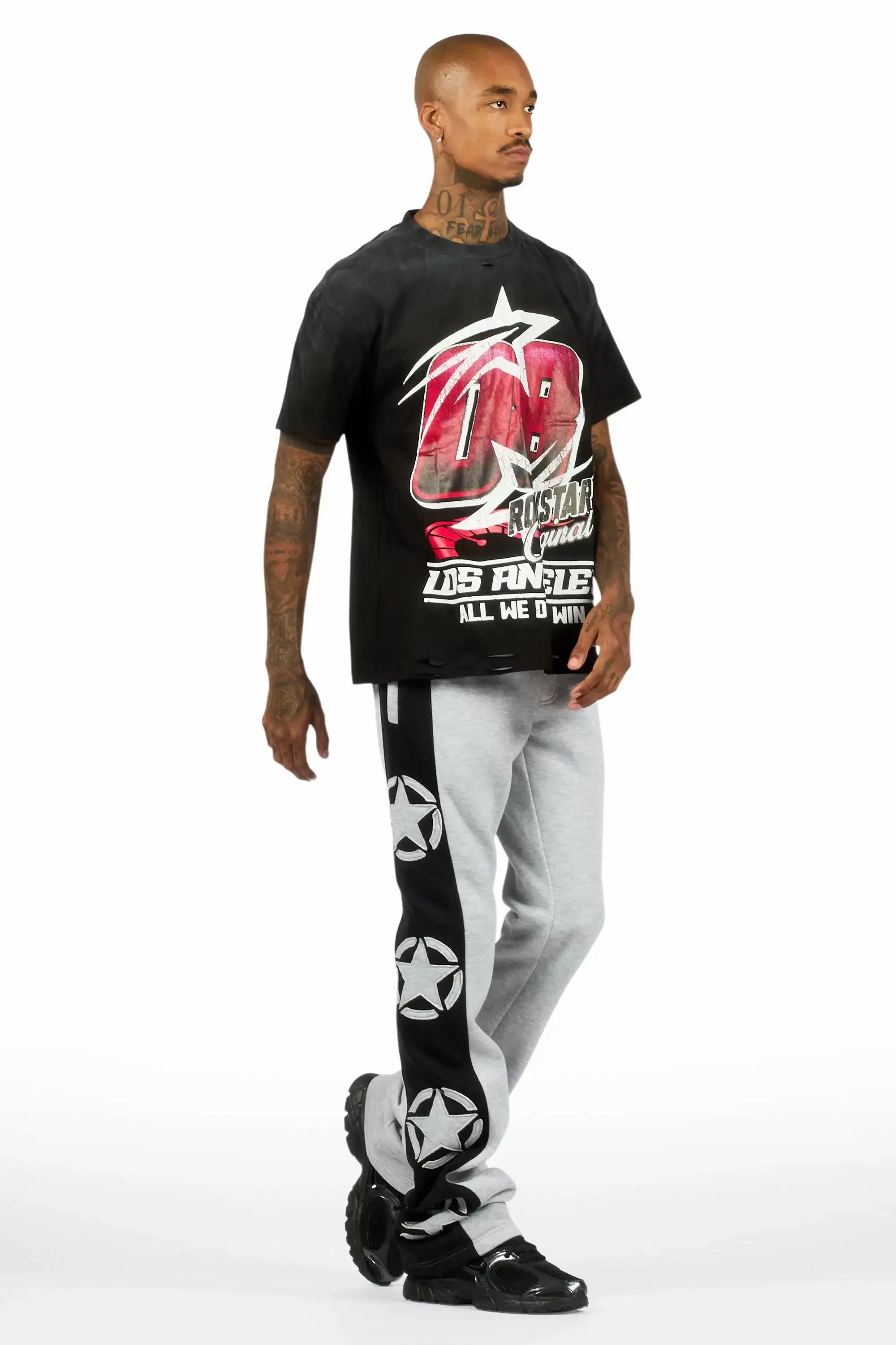 Geza Heather Grey Baggy Stacked Pant sold by Rockstar Original product image thumbnail 4