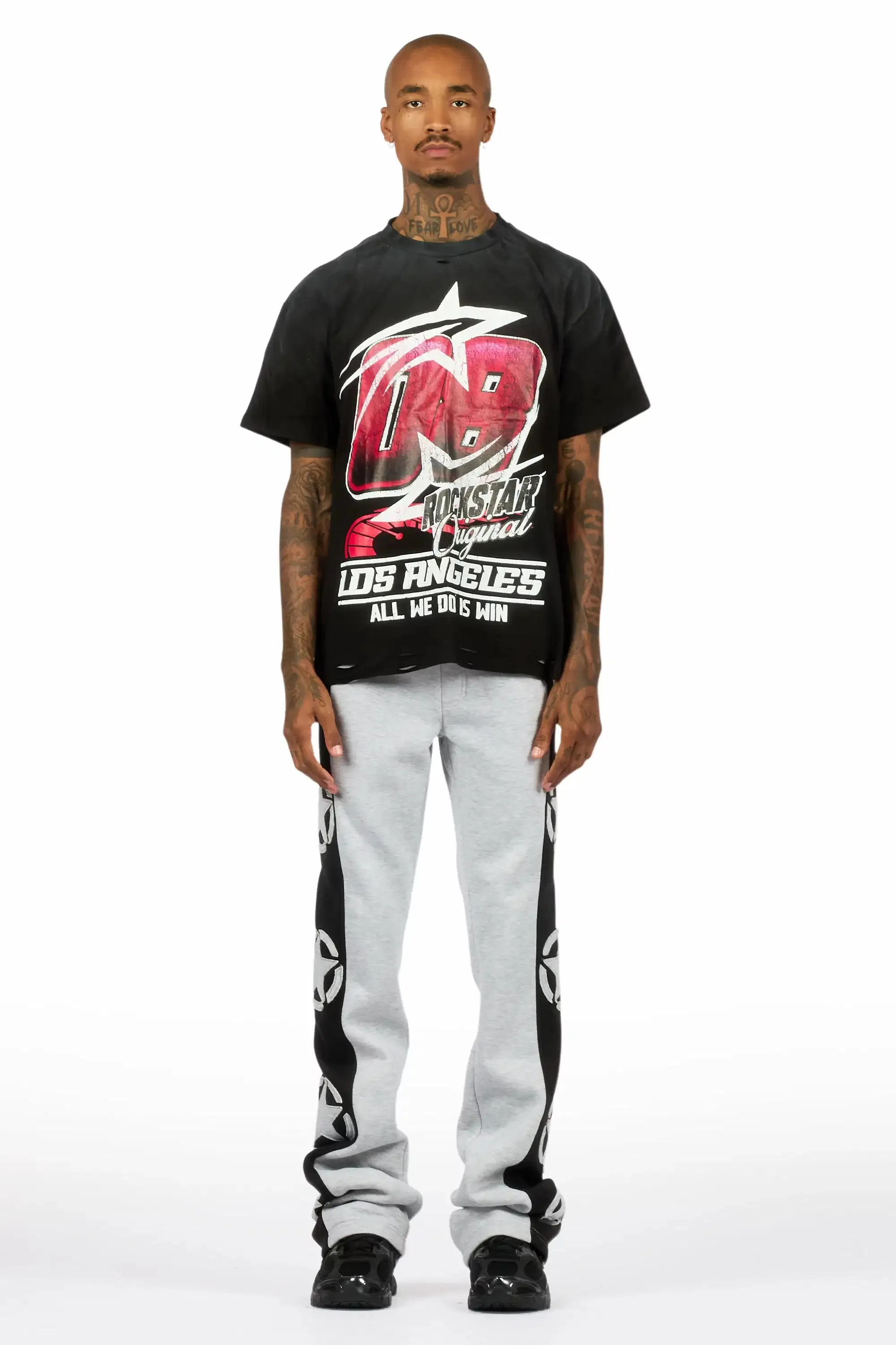 Geza Heather Grey Baggy Stacked Pant sold by Rockstar Original product image thumbnail 3