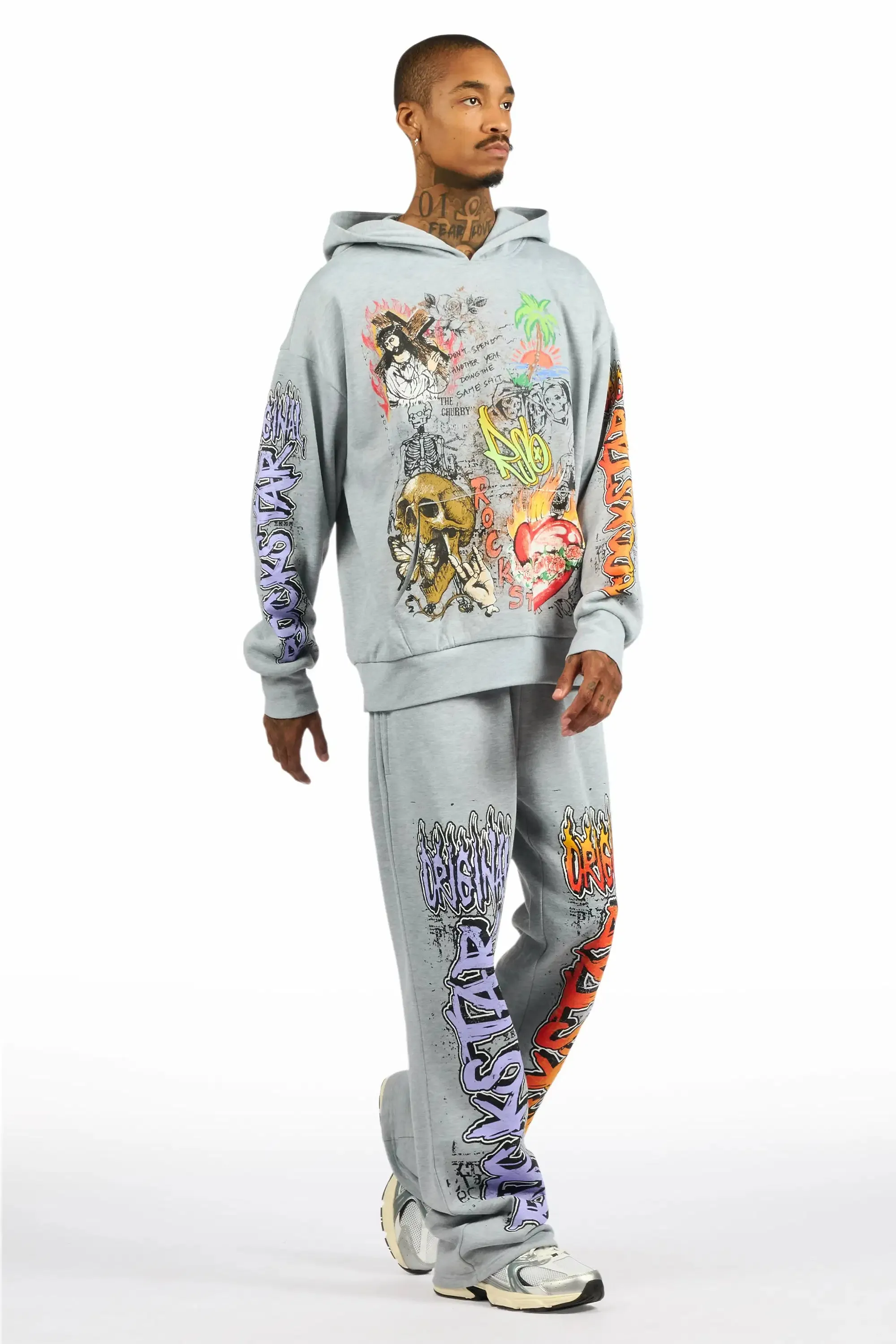 Zyver Heather Grey Hoodie/Baggy Pant Track Set sold by Rockstar Original product image thumbnail 3