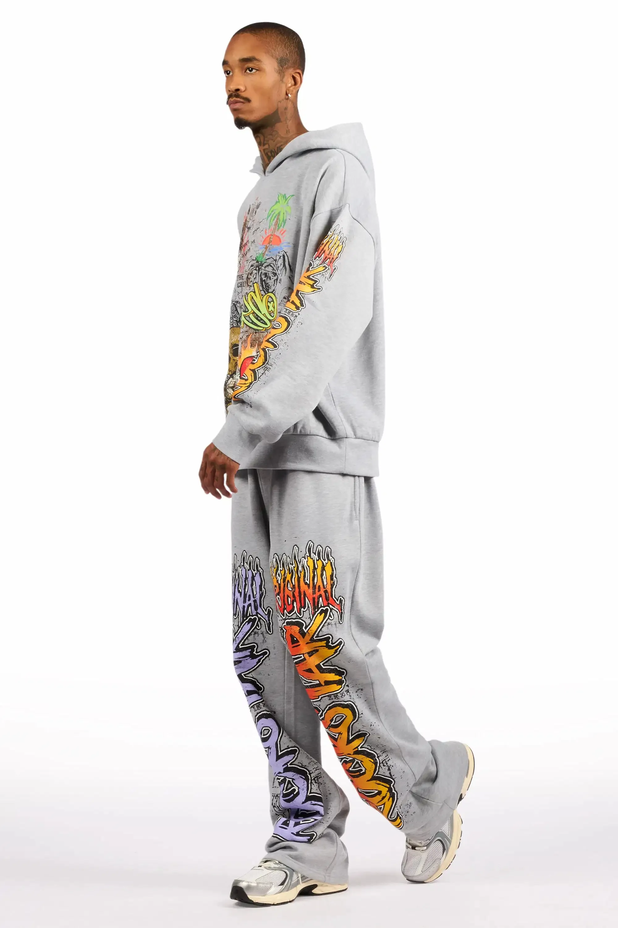 Zyver Heather Grey Hoodie/Baggy Pant Track Set sold by Rockstar Original product image thumbnail 5