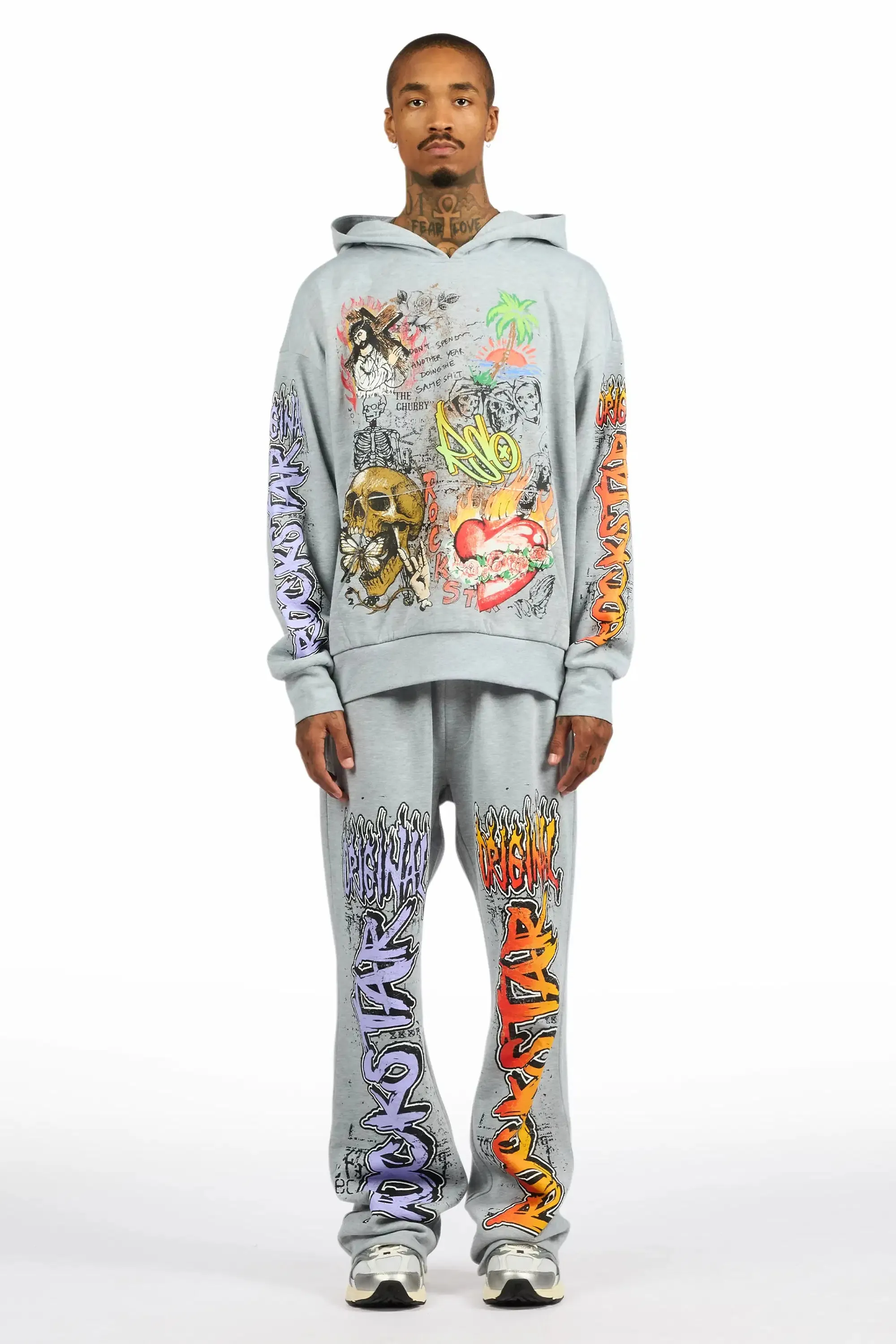 Zyver Heather Grey Hoodie/Baggy Pant Track Set sold by Rockstar Original product image thumbnail 2