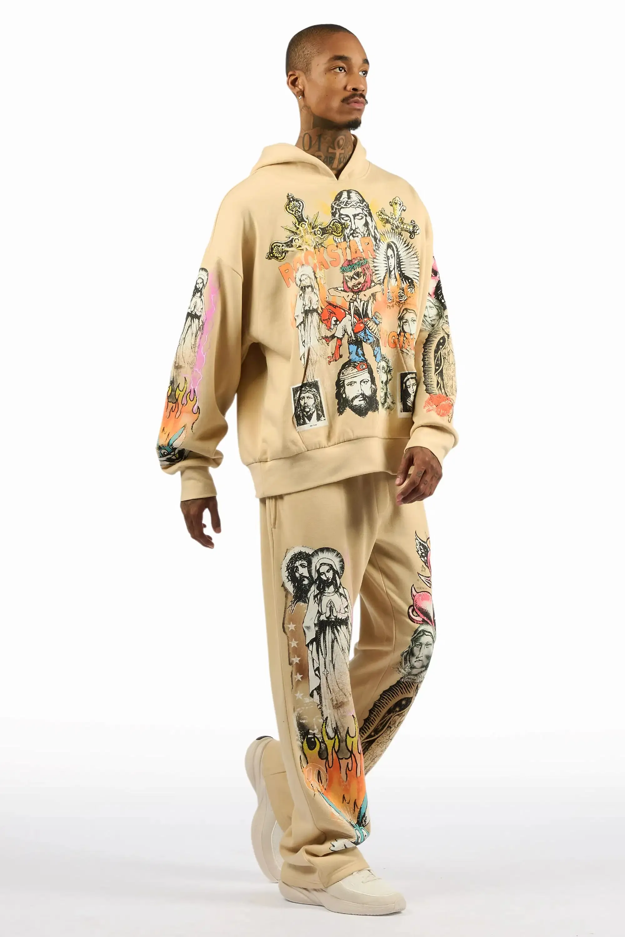 Diyos Beige Hoodie/Baggy Pant Track Set sold by Rockstar Original product image thumbnail 3