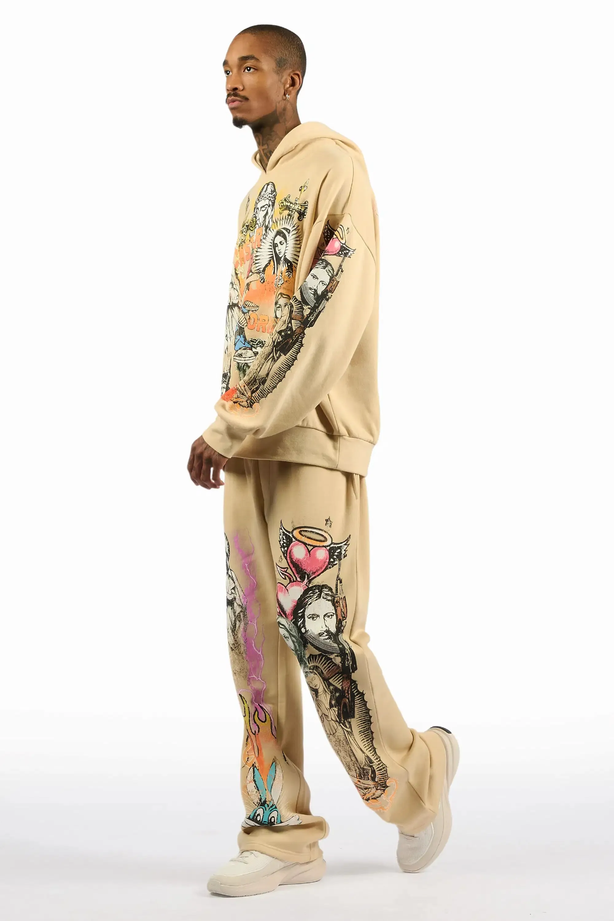 Diyos Beige Hoodie/Baggy Pant Track Set sold by Rockstar Original product image thumbnail 4