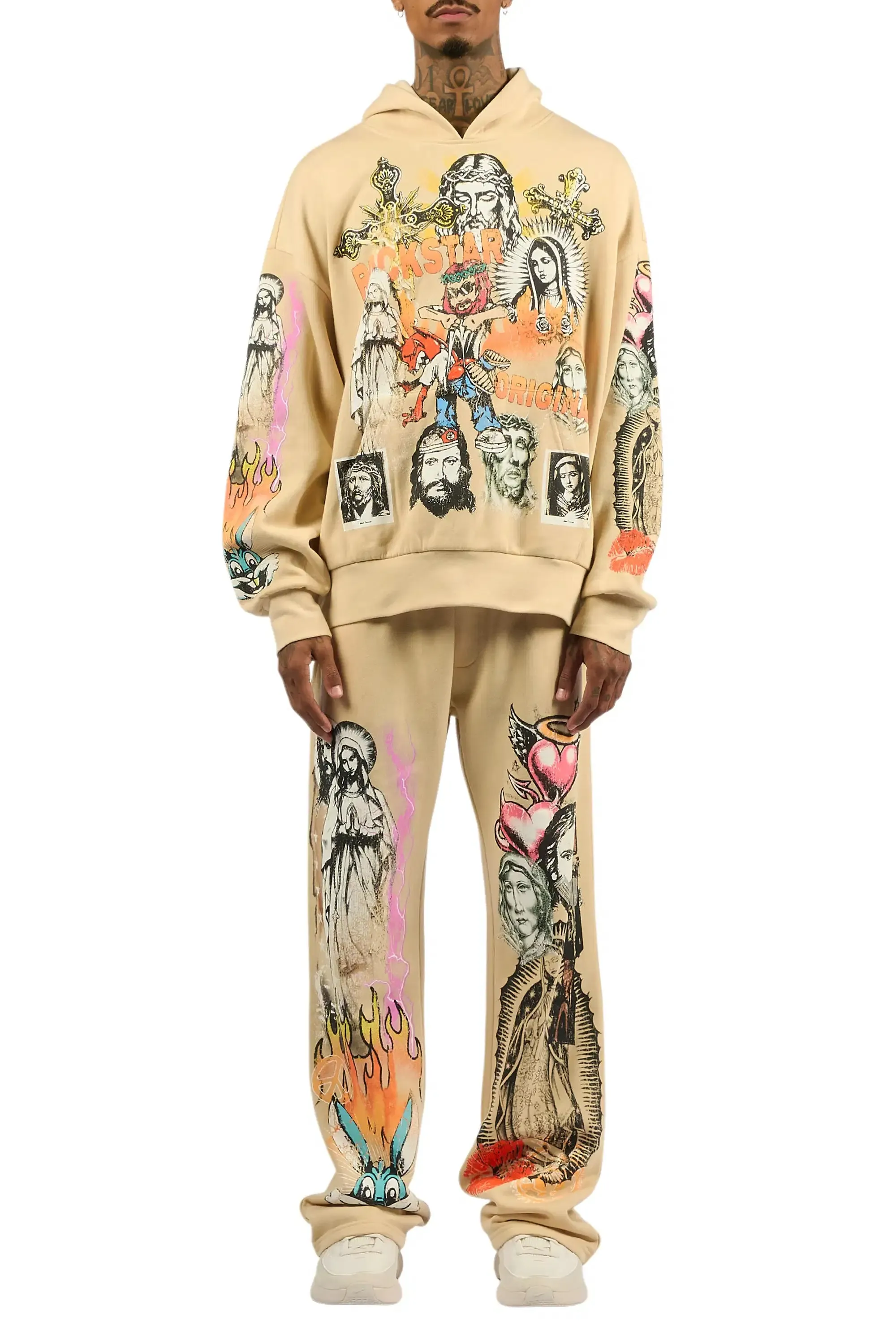 Diyos Beige Hoodie/Baggy Pant Track Set sold by Rockstar Original product image thumbnail 5