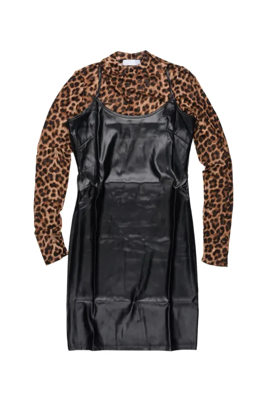 Chanti Black/Cheetah Long Sleeve Mini Dress sold by Rockstar Original