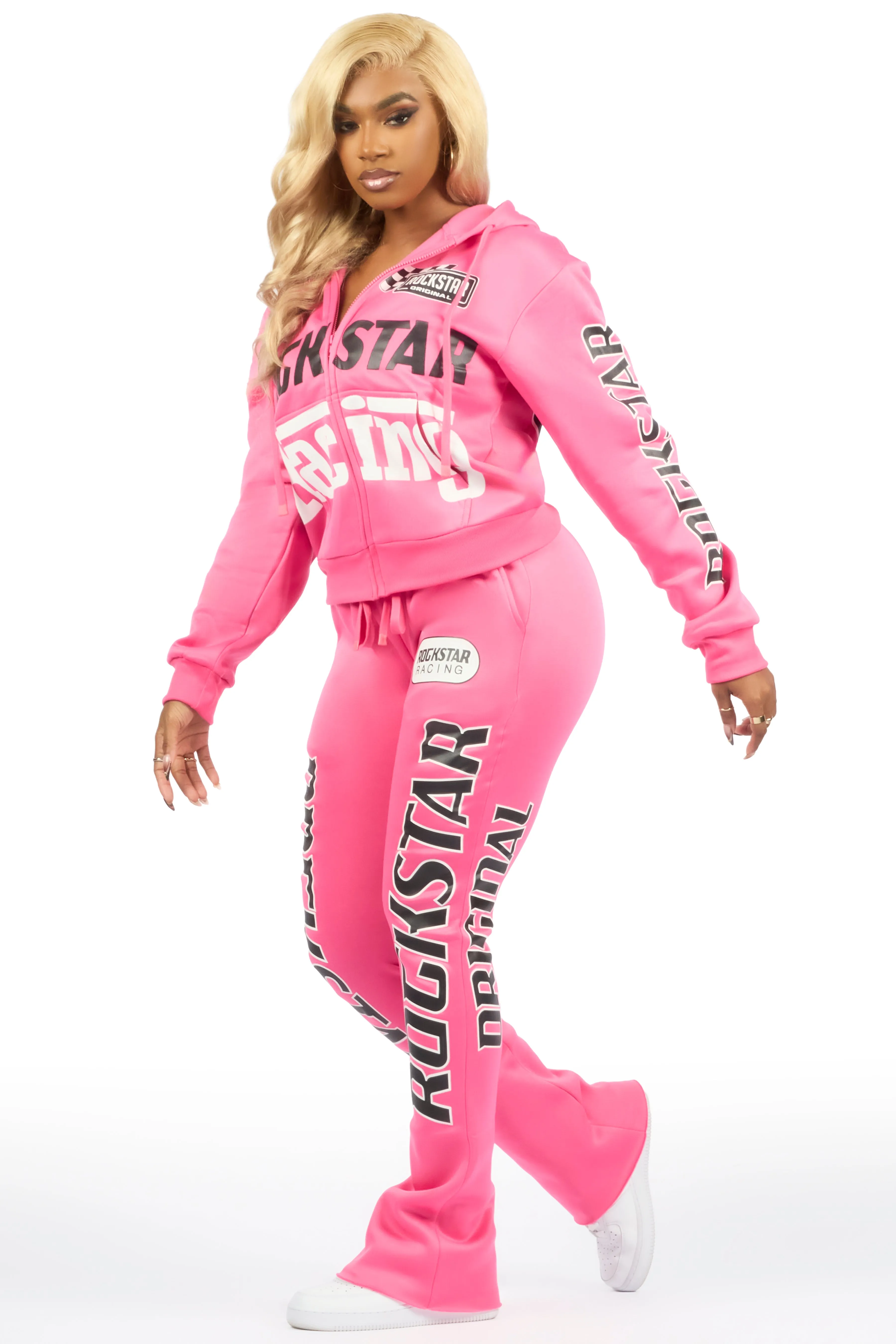 Tarie Hot Pink Zip Up Super Stacked Track Set sold by Rockstar Original product image thumbnail 5