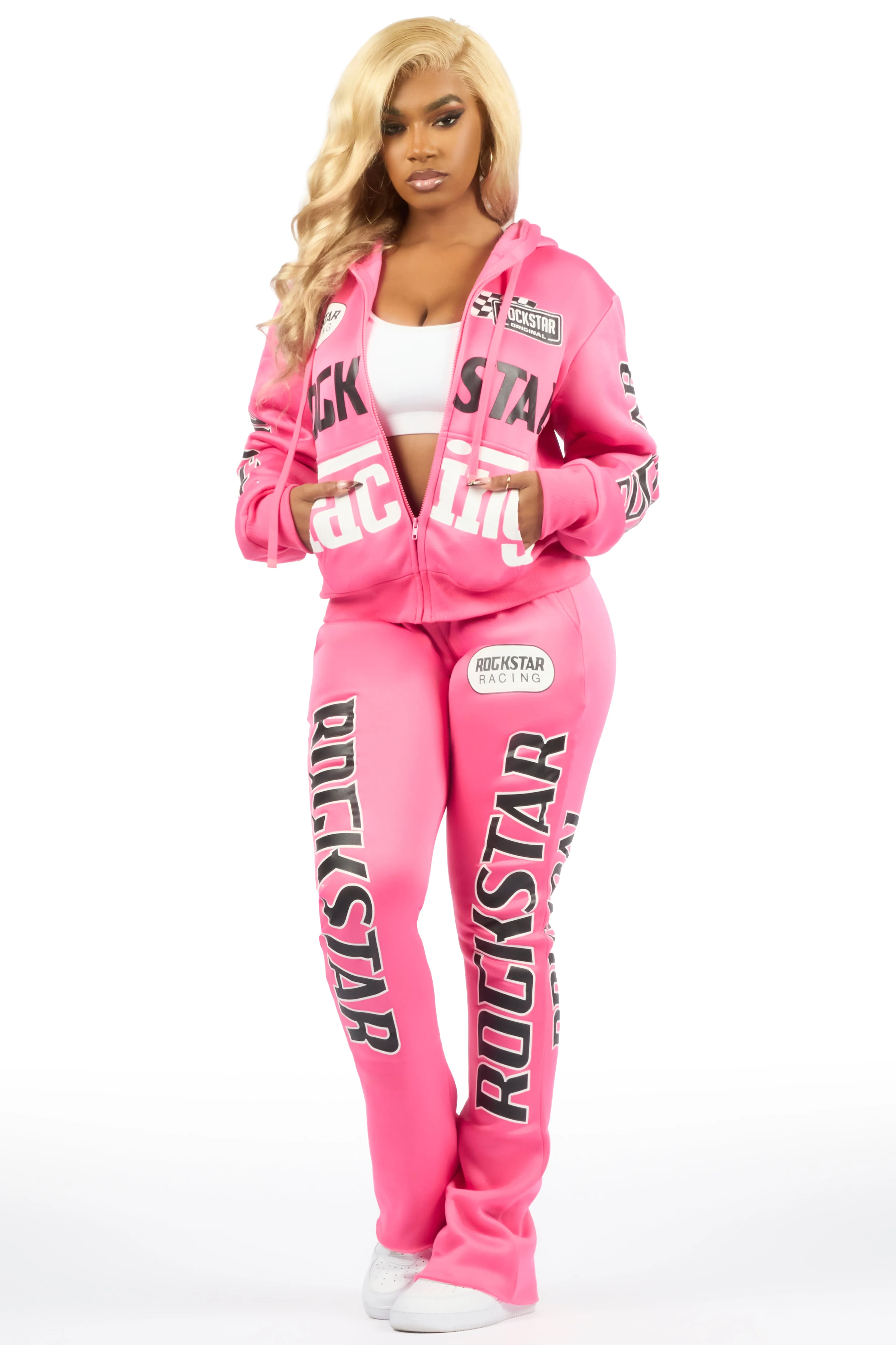 Tarie Hot Pink Zip Up Super Stacked Track Set sold by Rockstar Original product image thumbnail 3