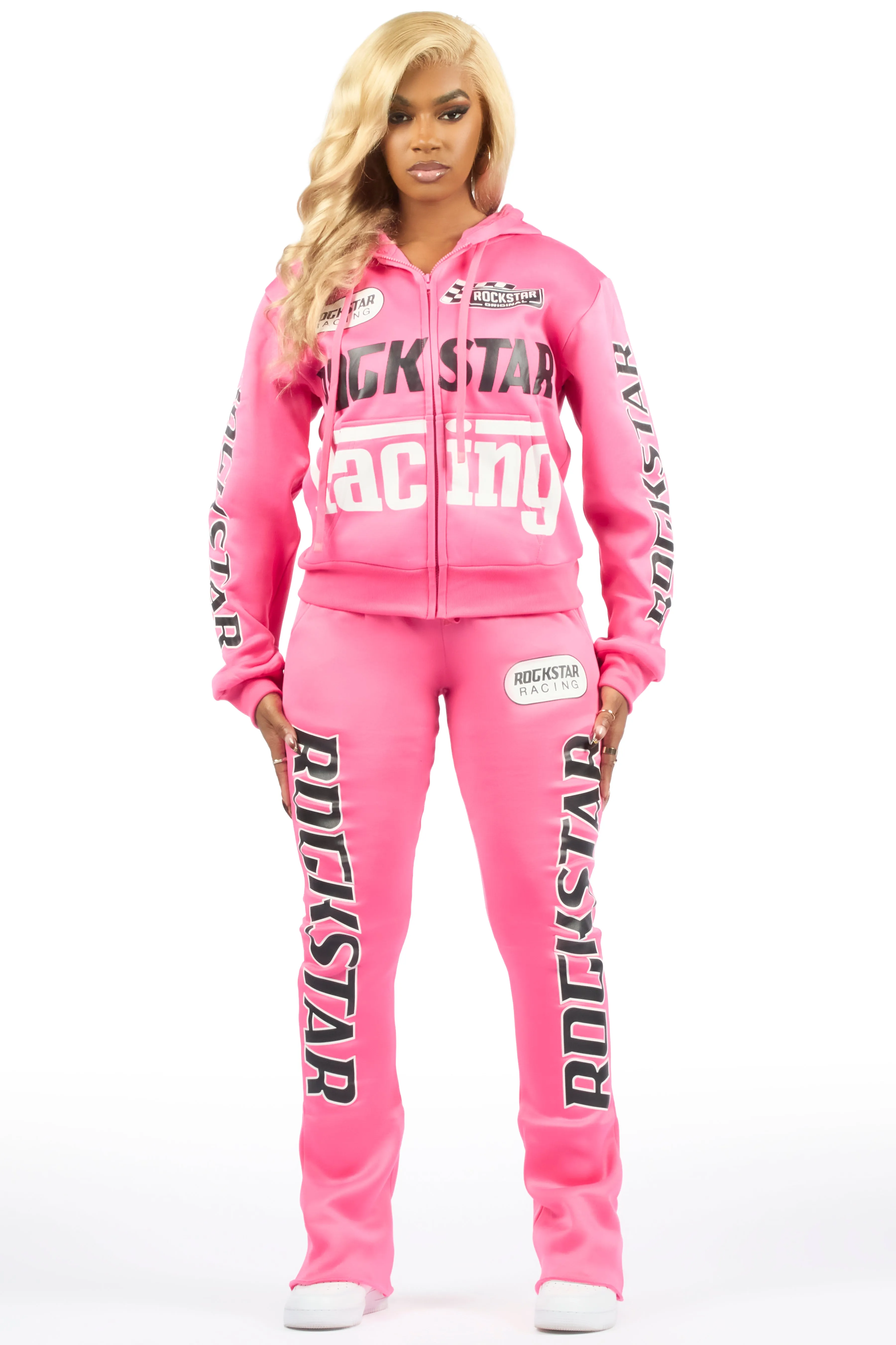 Tarie Hot Pink Zip Up Super Stacked Track Set sold by Rockstar Original