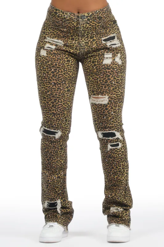 Kelle Cheetah Rhinestone Stacked Jean made by Rockstar Original