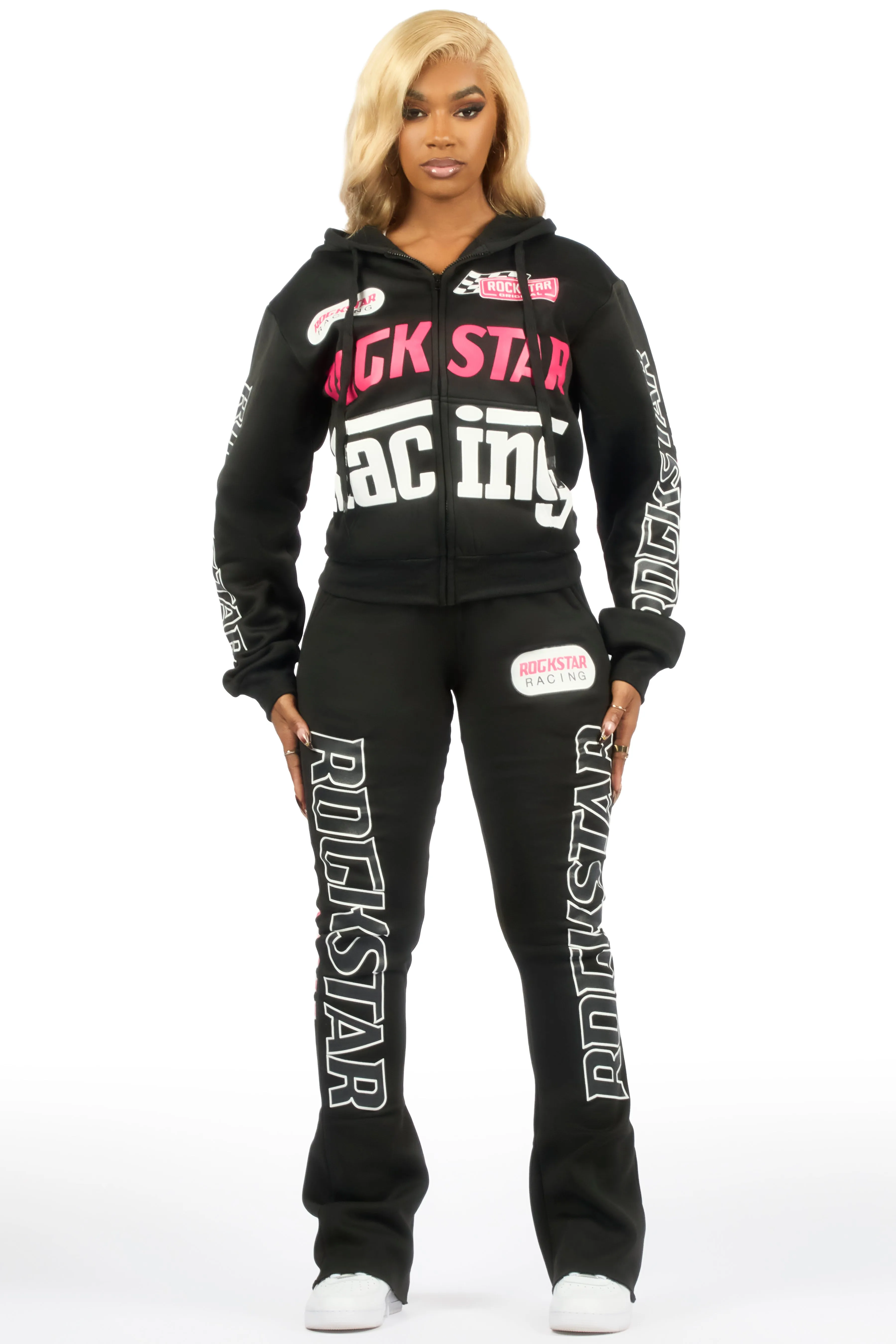 Tarie Black Zip Up Super Stacked Track Set sold by Rockstar Original