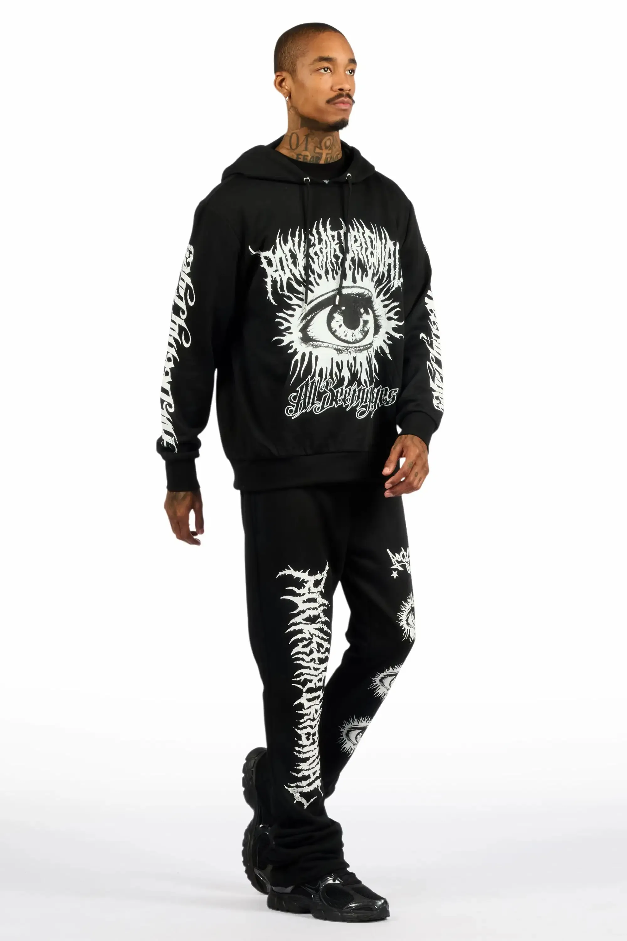 All Seeing Eyes Black Stacked Flare Track Pant Set sold by Rockstar Original product image thumbnail 3
