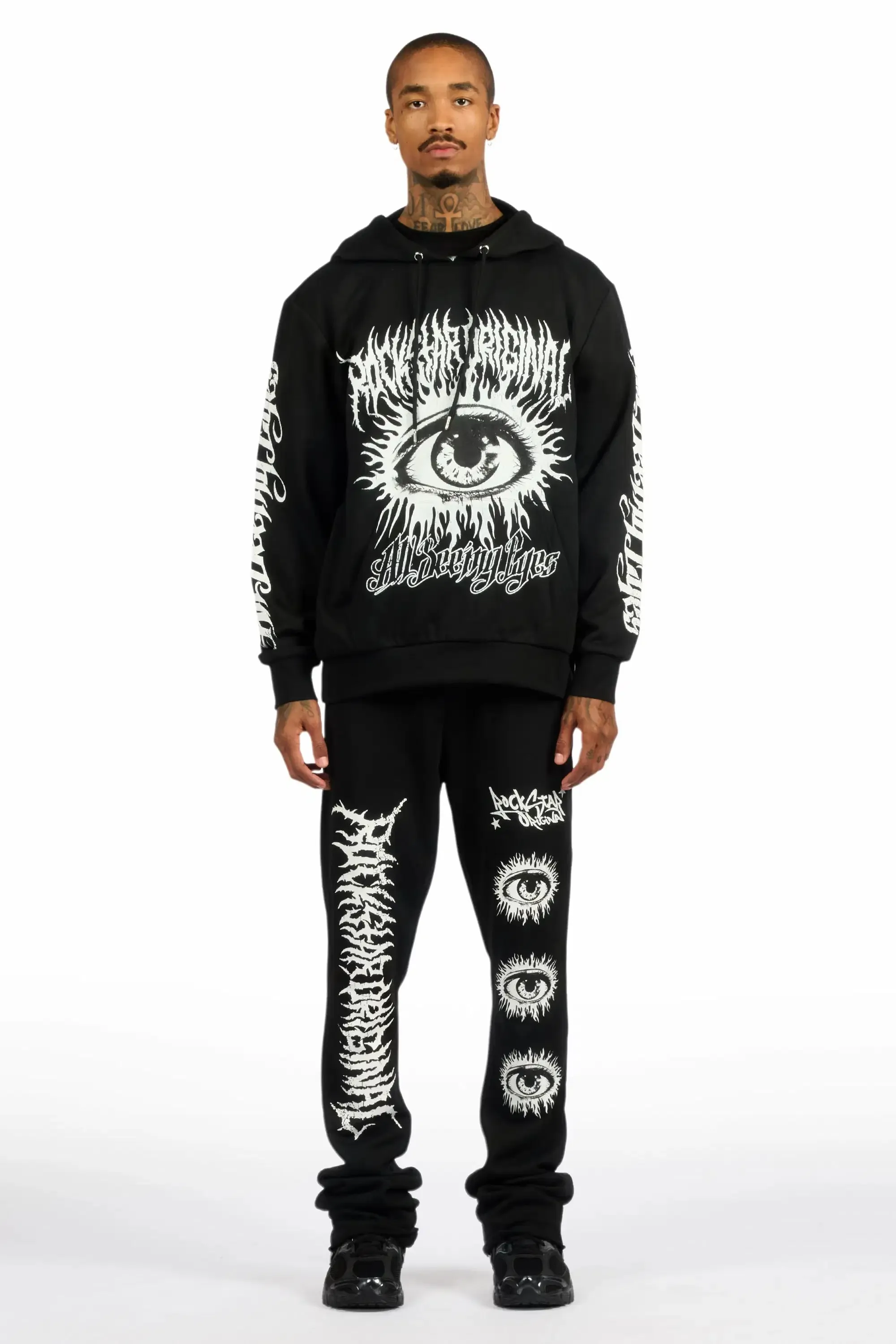 All Seeing Eyes Black Stacked Flare Track Pant Set sold by Rockstar Original product image thumbnail 2
