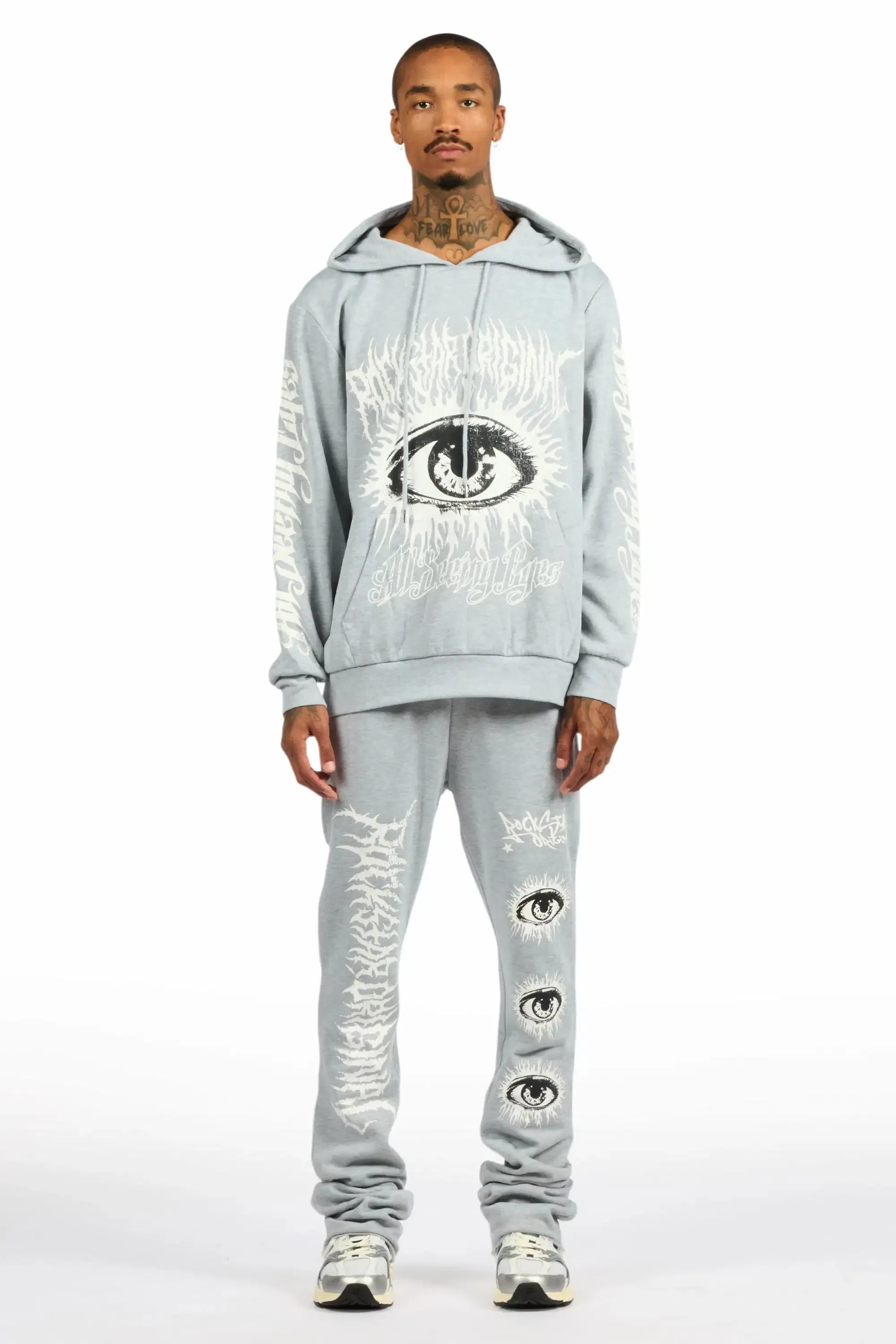 All Seeing Eyes Heather Grey Stacked Flare Track Pant Set sold by Rockstar Original product image thumbnail 2