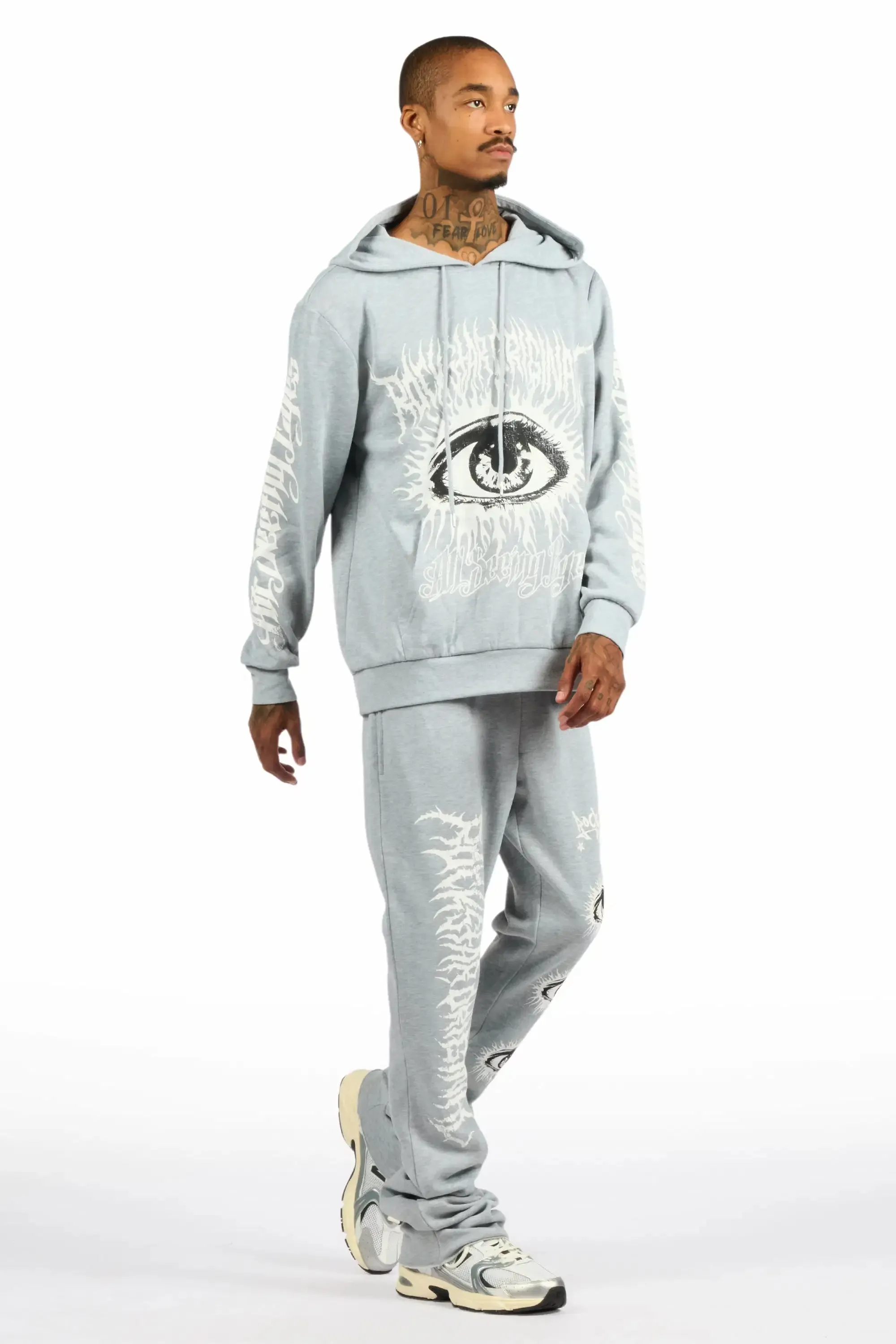 All Seeing Eyes Heather Grey Stacked Flare Track Pant Set sold by Rockstar Original product image thumbnail 3