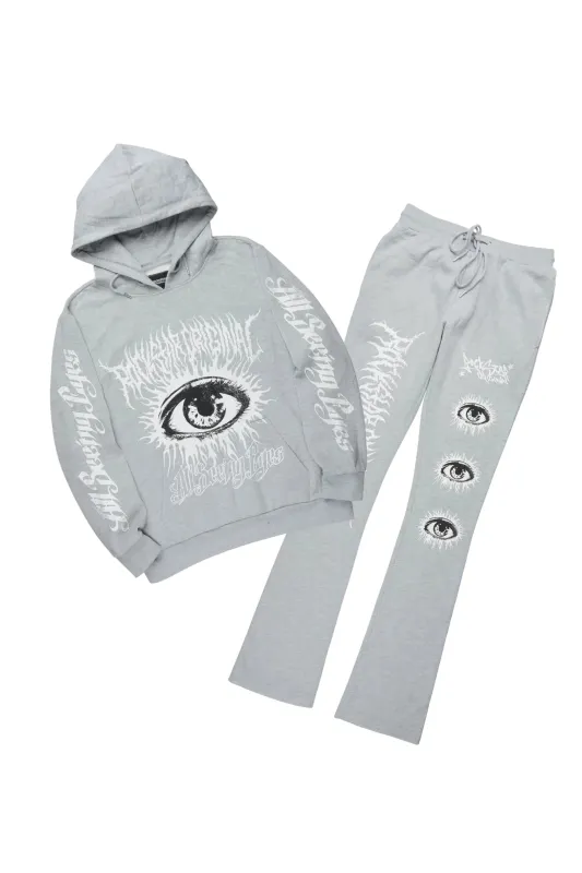 All Seeing Eyes Heather Grey Stacked Flare Track Pant Set sold by Rockstar Original