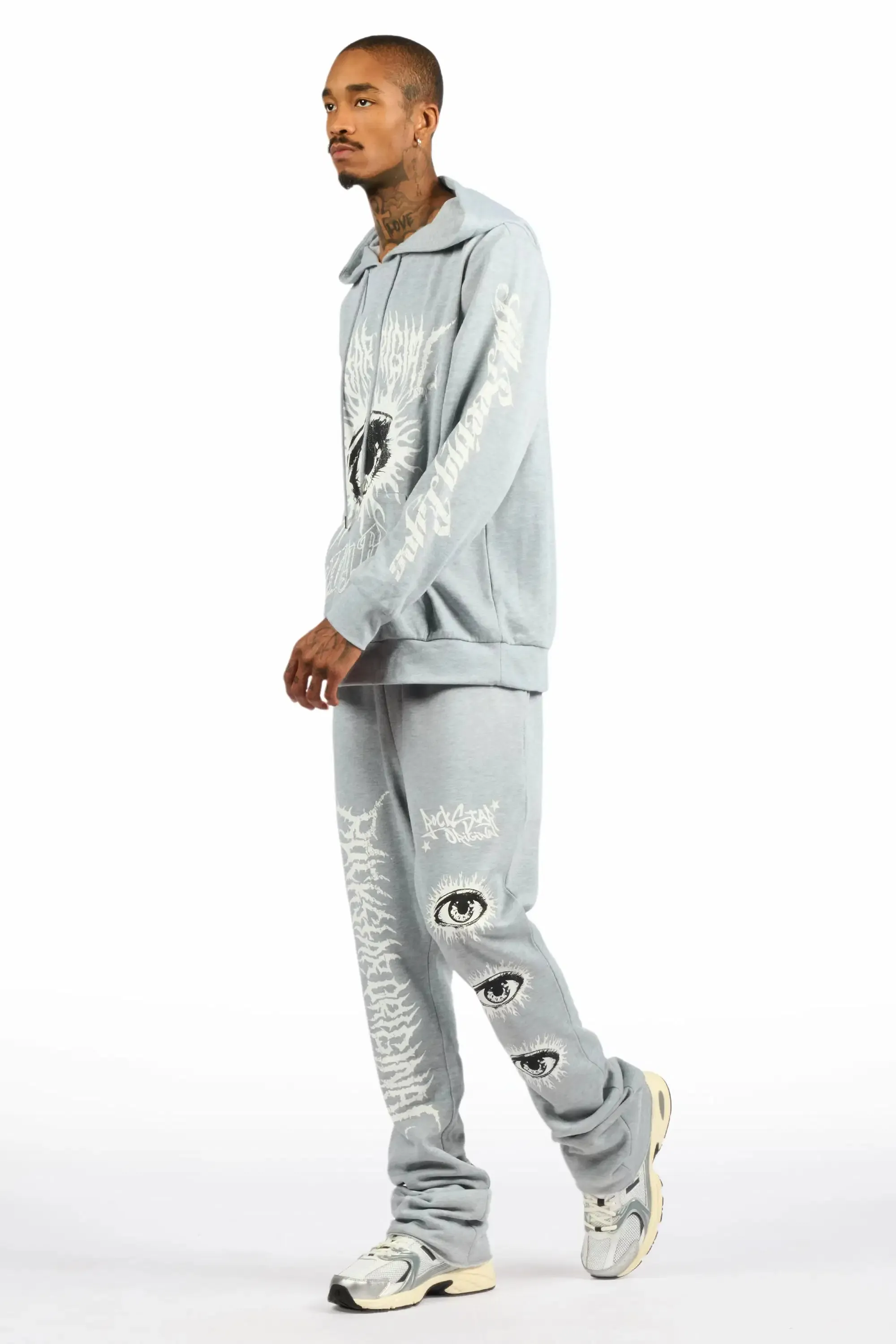 All Seeing Eyes Heather Grey Stacked Flare Track Pant Set sold by Rockstar Original product image thumbnail 5