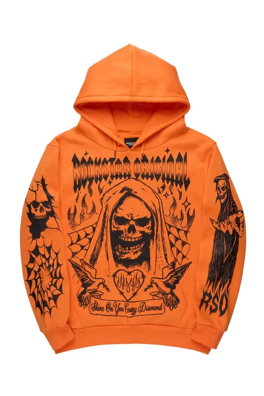 Pogboom Orange Graphic Distressed Relaxed Hoodie sold by Rockstar Original