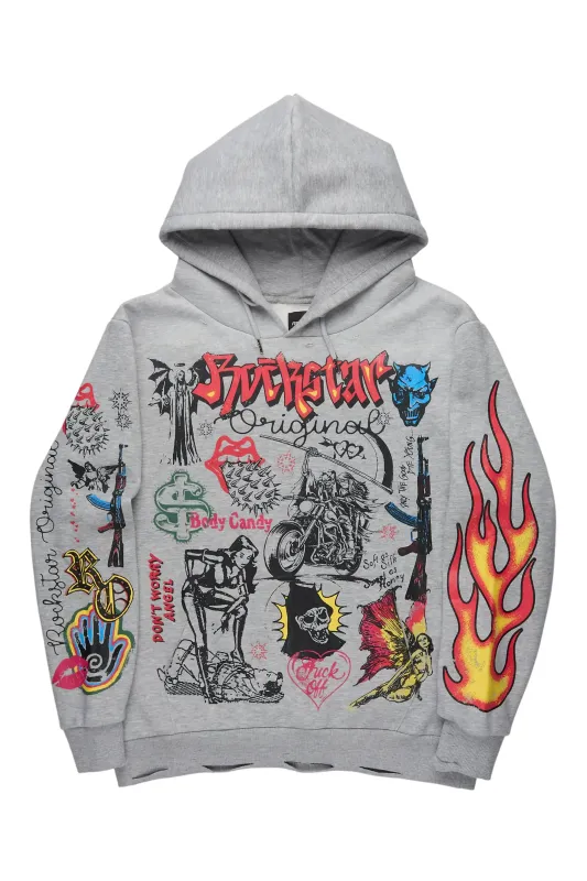 Shootah Heather Grey Distressed Graphic Relaxed Relaxed Hoodie sold by Rockstar Original