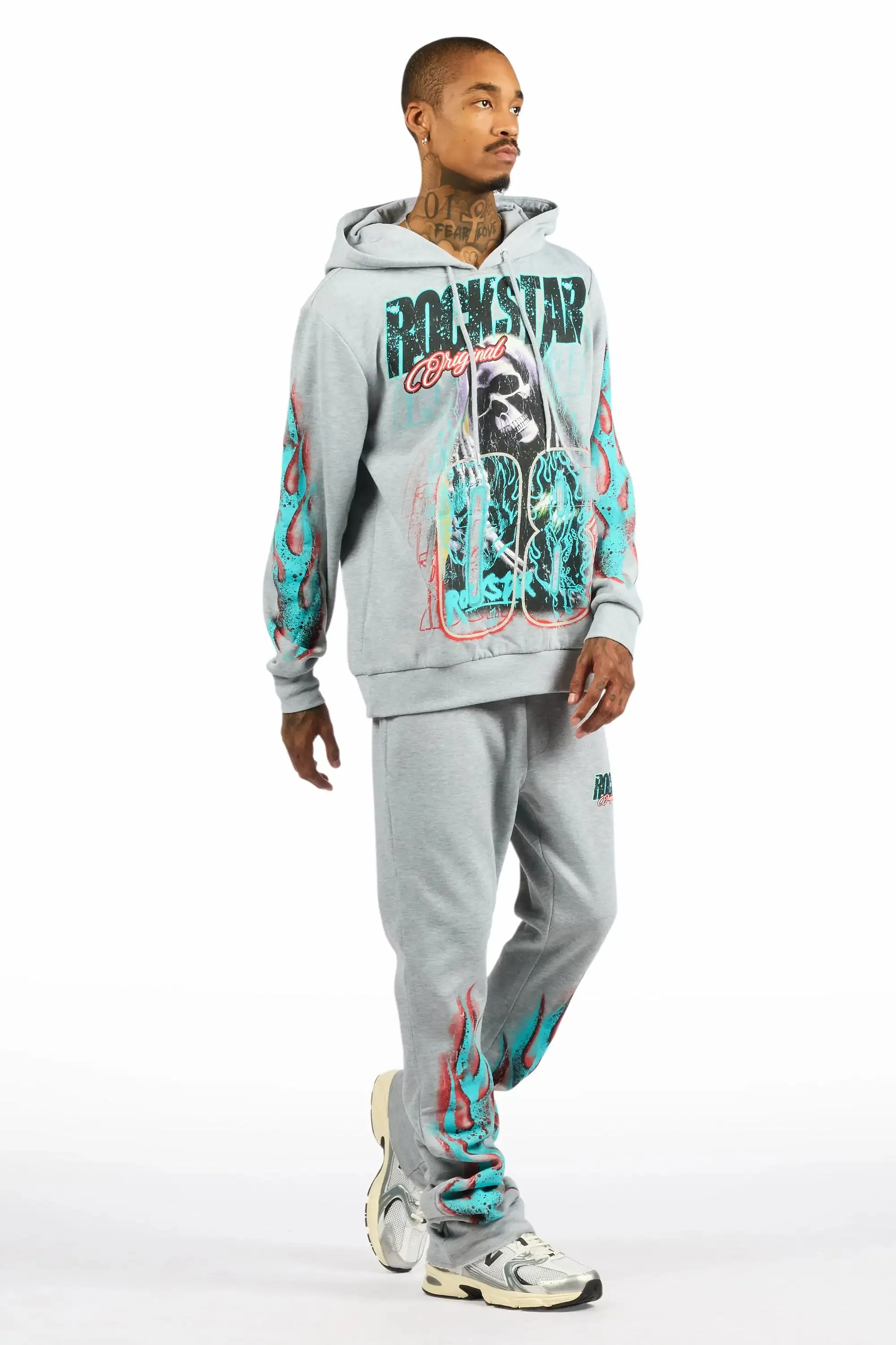 Kruz Heather Grey Hoodie/Stacked Pant Track Set sold by Rockstar Original product image thumbnail 3