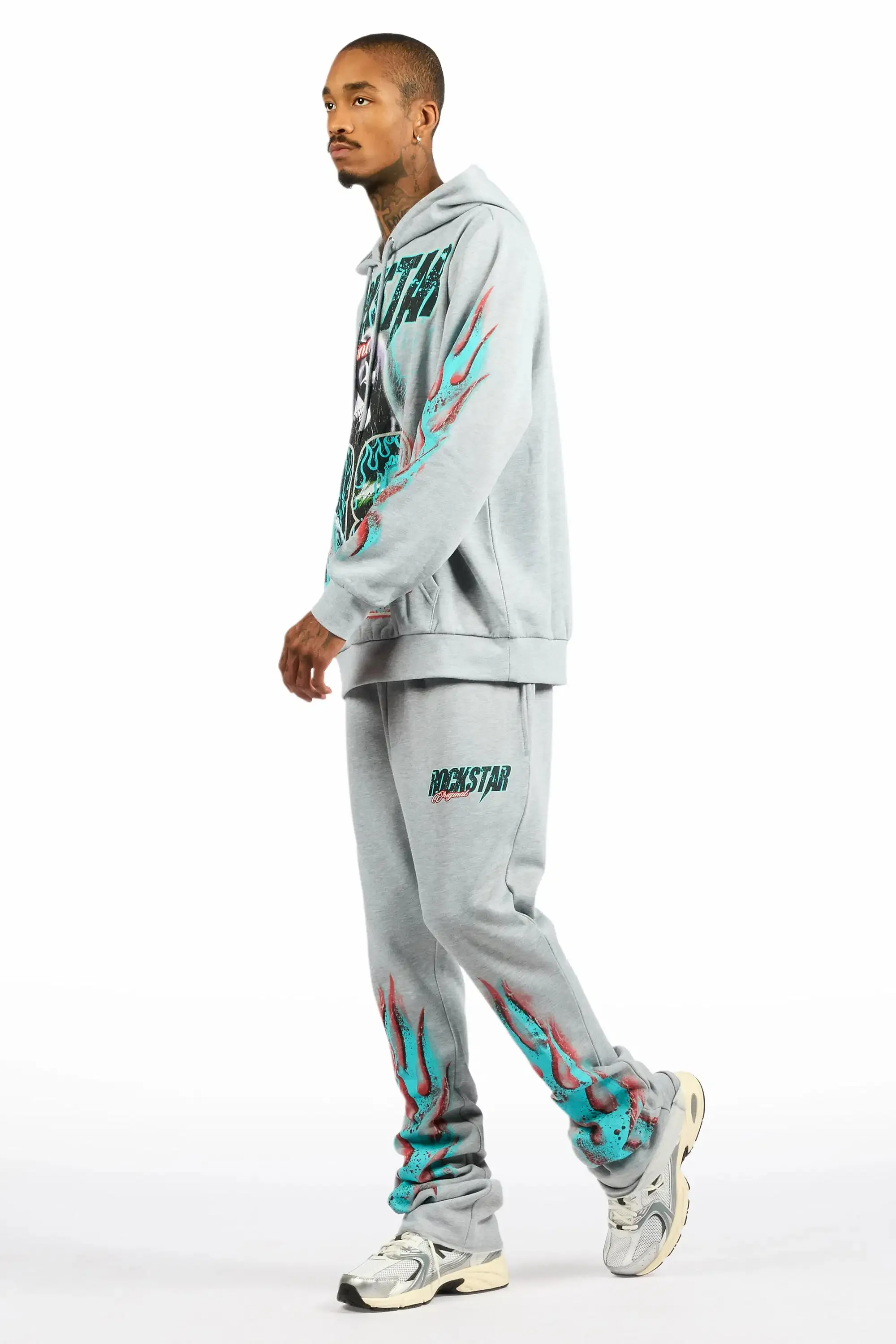 Kruz Heather Grey Hoodie/Stacked Pant Track Set sold by Rockstar Original product image thumbnail 5