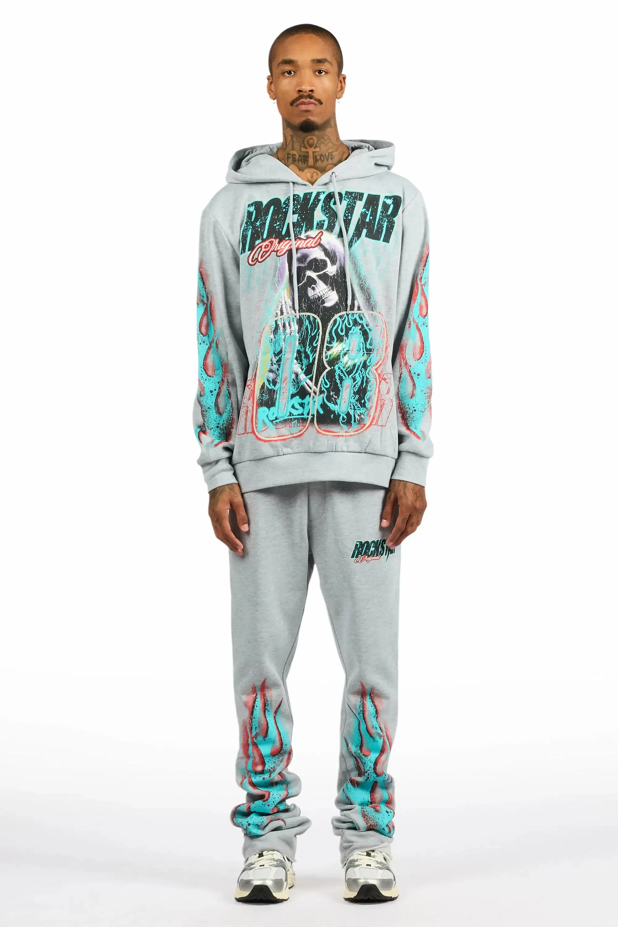 Kruz Heather Grey Hoodie/Stacked Pant Track Set sold by Rockstar Original product image thumbnail 2