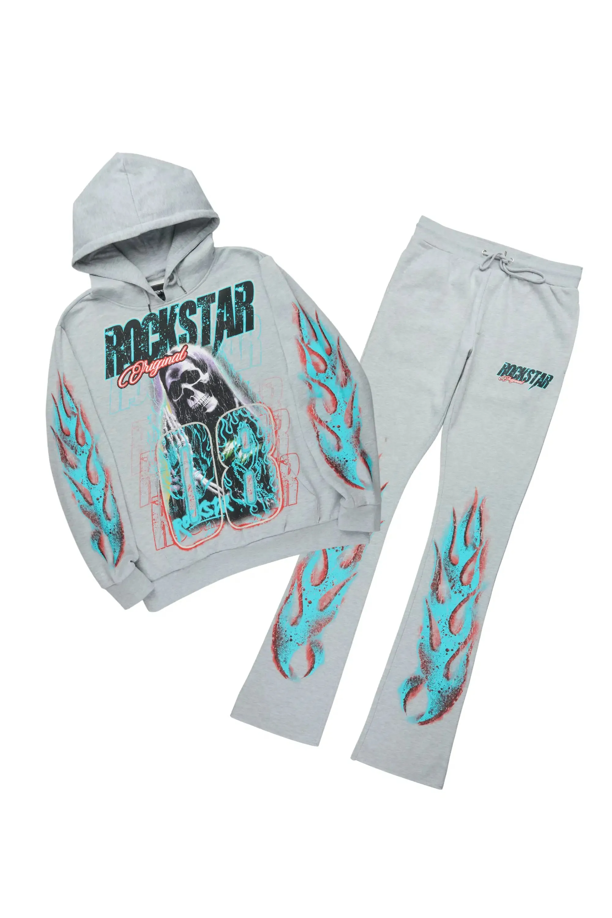 Kruz Heather Grey Hoodie/Stacked Pant Track Set sold by Rockstar Original
