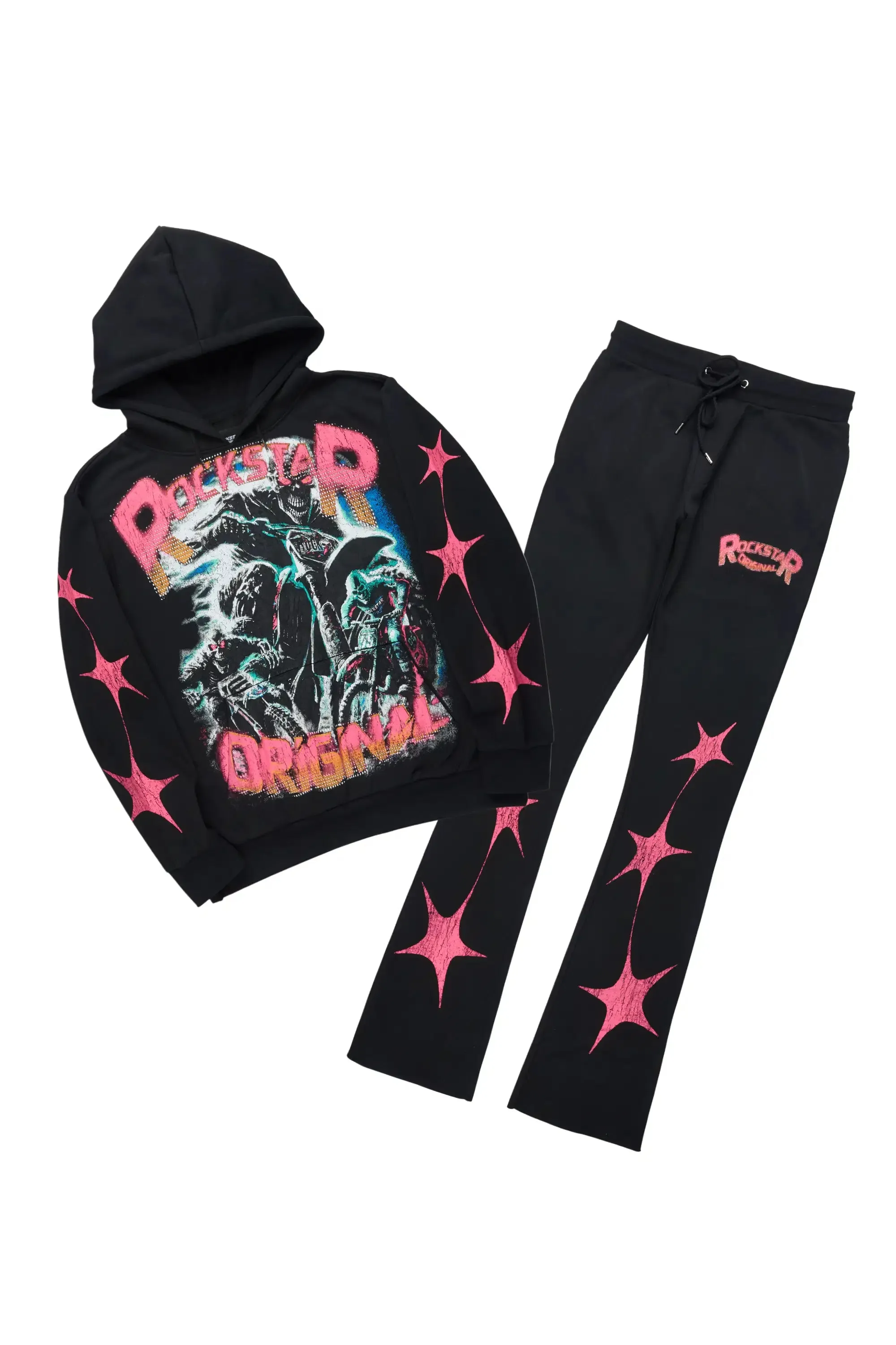 Trezno Black Hoodie/Stacked Pant Track Set sold by Rockstar Original