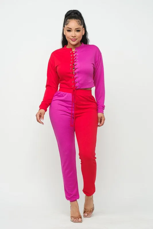 Aretha Red/Pink Lounge Track Set sold by Rockstar Original