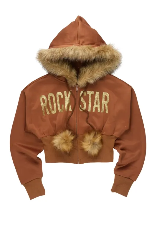 Felecia Brown Zip Up Hoodie With Fur Hood sold by Rockstar Original