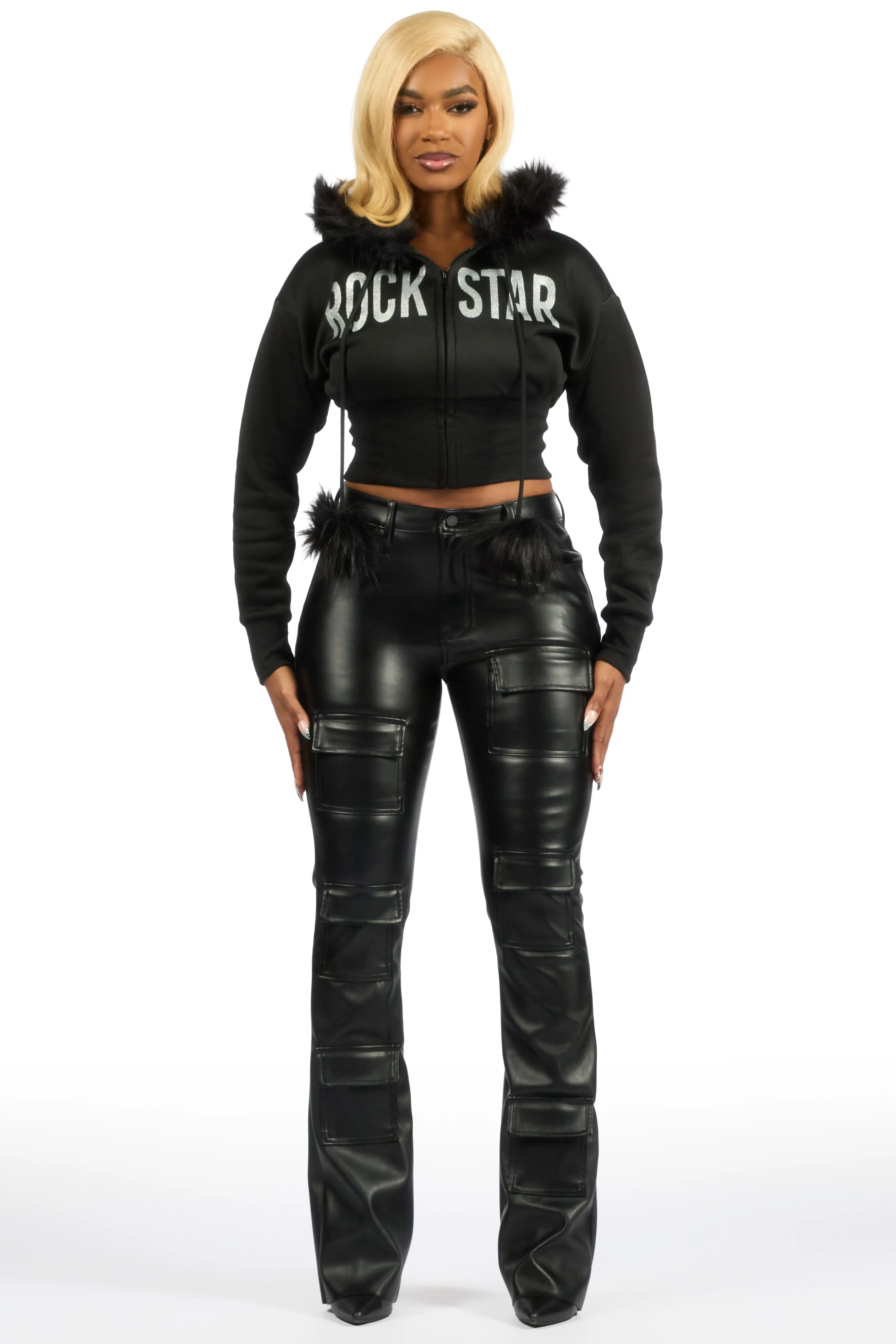 Felecia Black Zip Up Hoodie With Fur Hood sold by Rockstar Original product image thumbnail 2