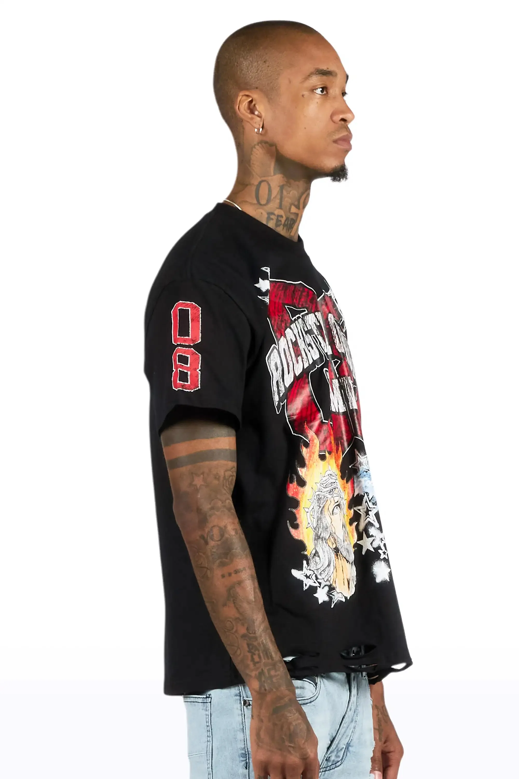 Jesus Black/Red Oversized Graphic T-Shirt sold by Rockstar Original product image thumbnail 3