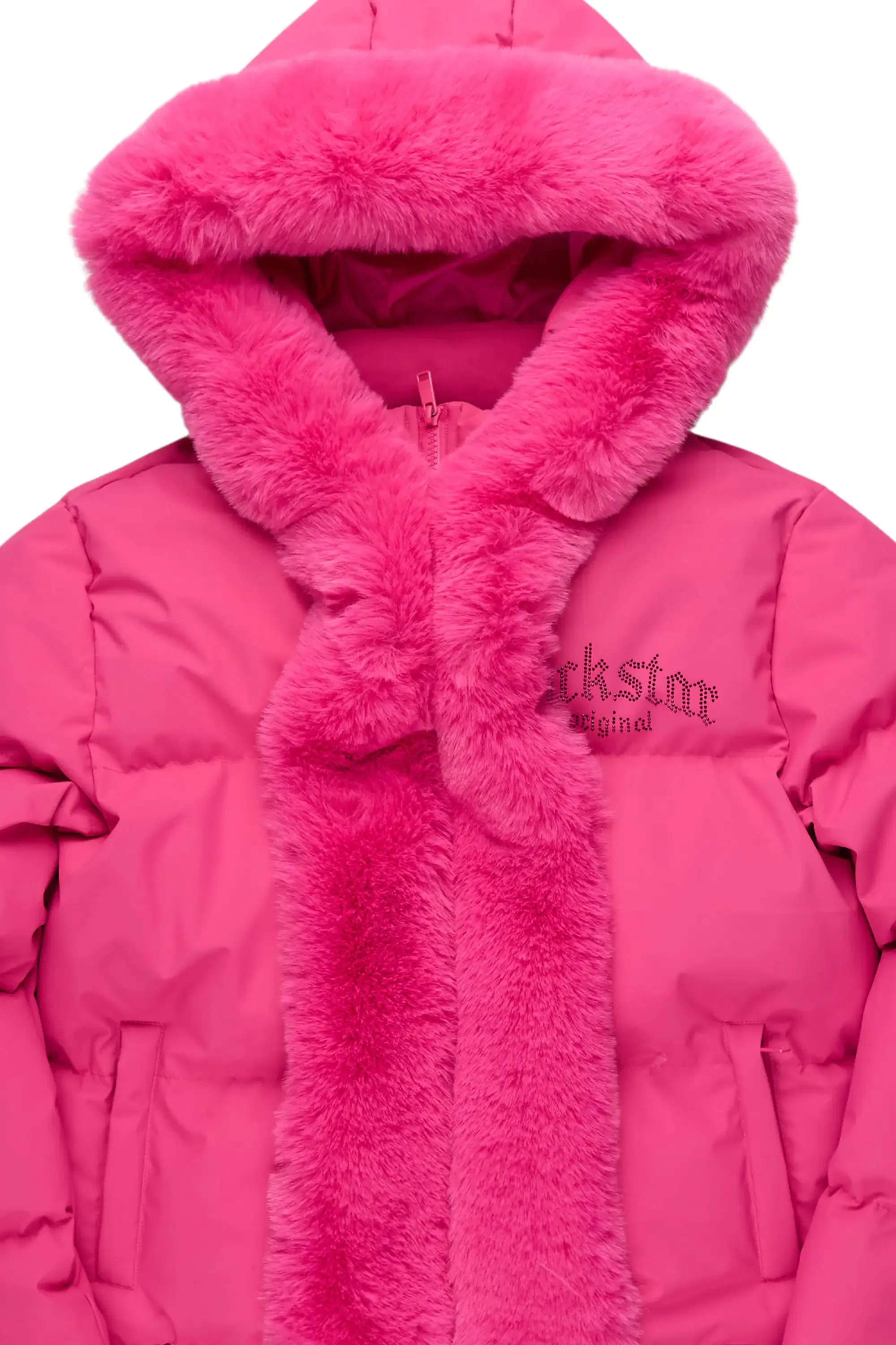 Dontaisha Hot Pink Puffer Jacket With Fur Trim sold by Rockstar Original product image thumbnail 3