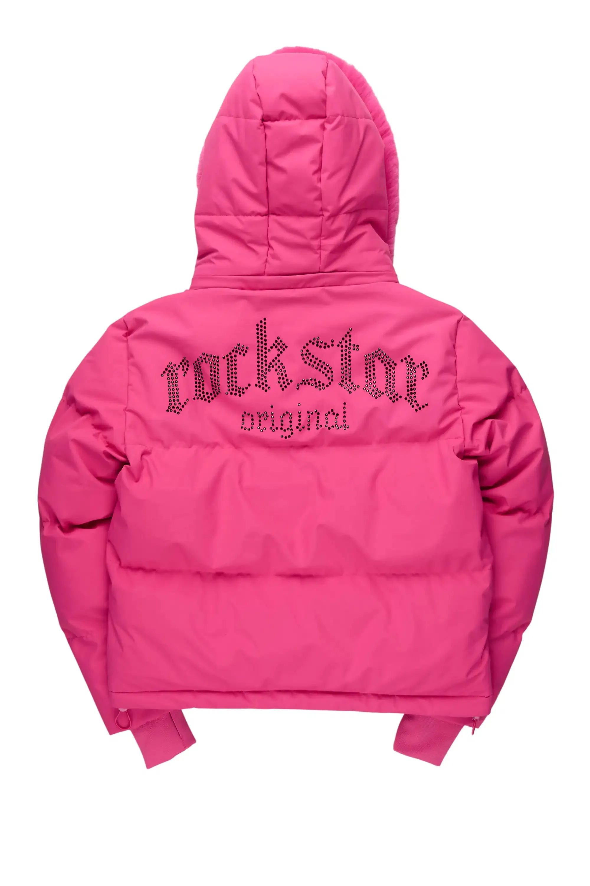 Dontaisha Hot Pink Puffer Jacket With Fur Trim sold by Rockstar Original product image thumbnail 4