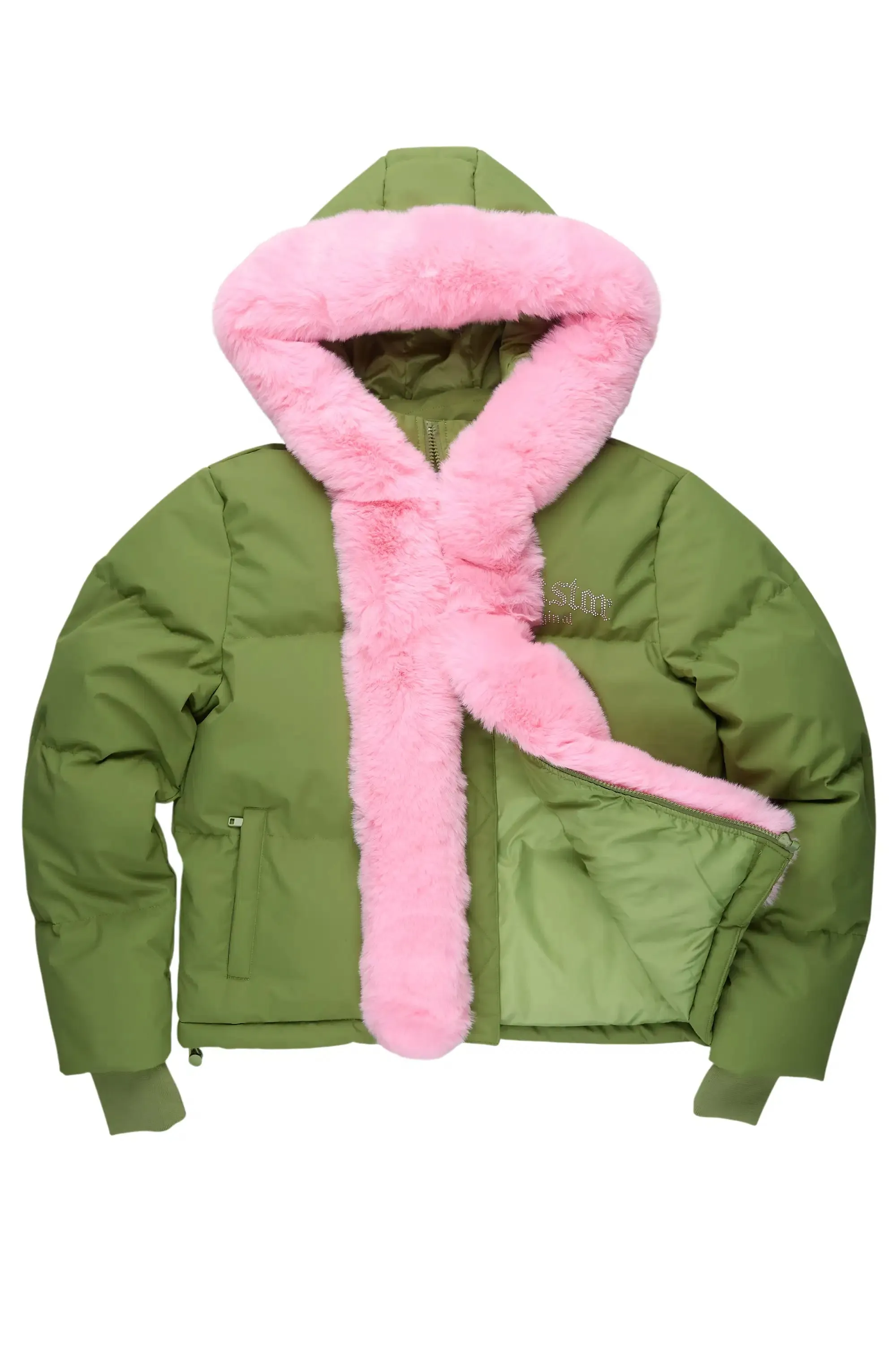 Dontaisha Olive Puffer Jacket With Fur Trim sold by Rockstar Original product image thumbnail 2