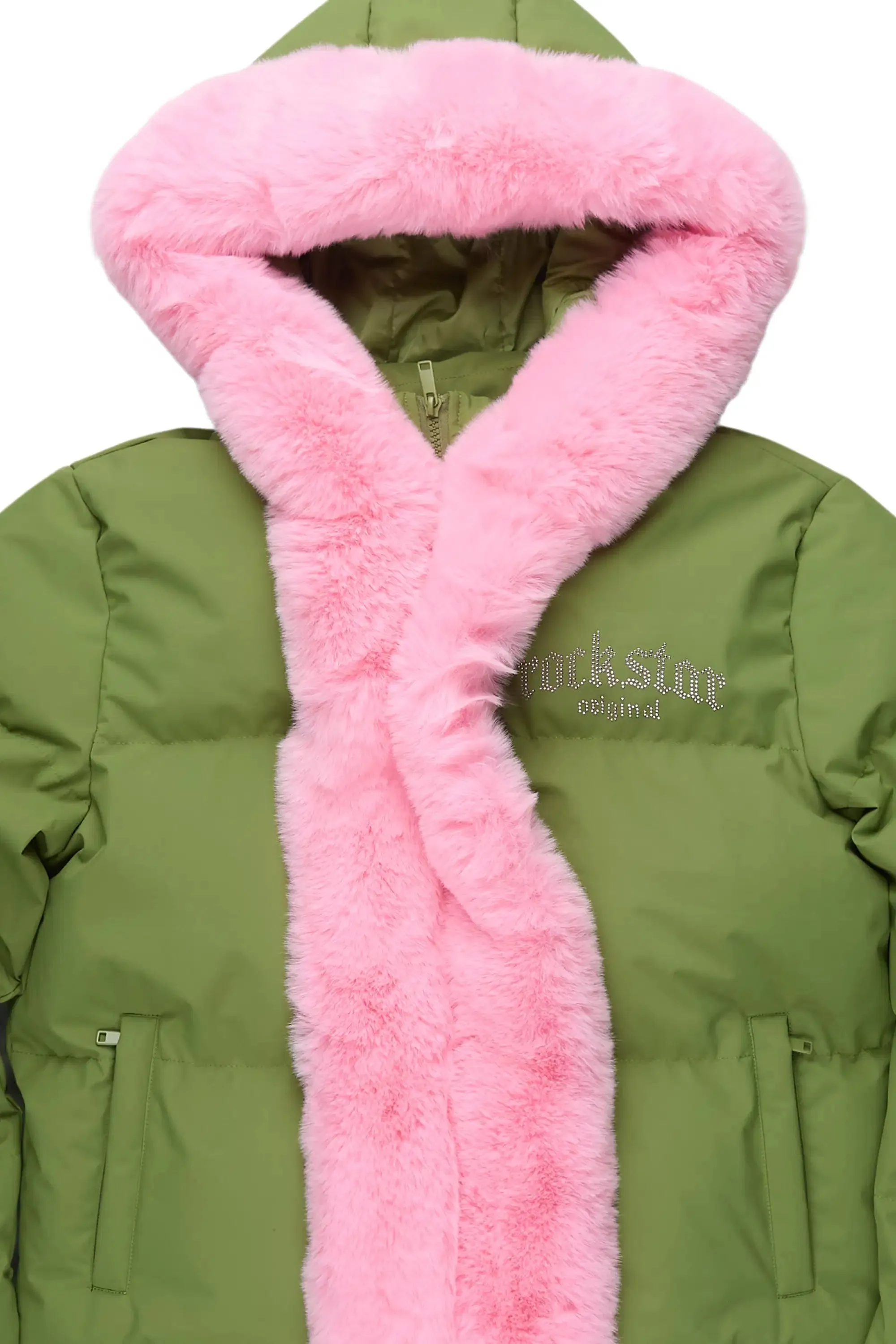 Dontaisha Olive Puffer Jacket With Fur Trim sold by Rockstar Original product image thumbnail 3