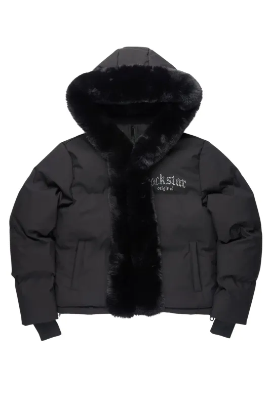 Dontaisha Black Puffer Jacket With Fur Trim sold by Rockstar Original