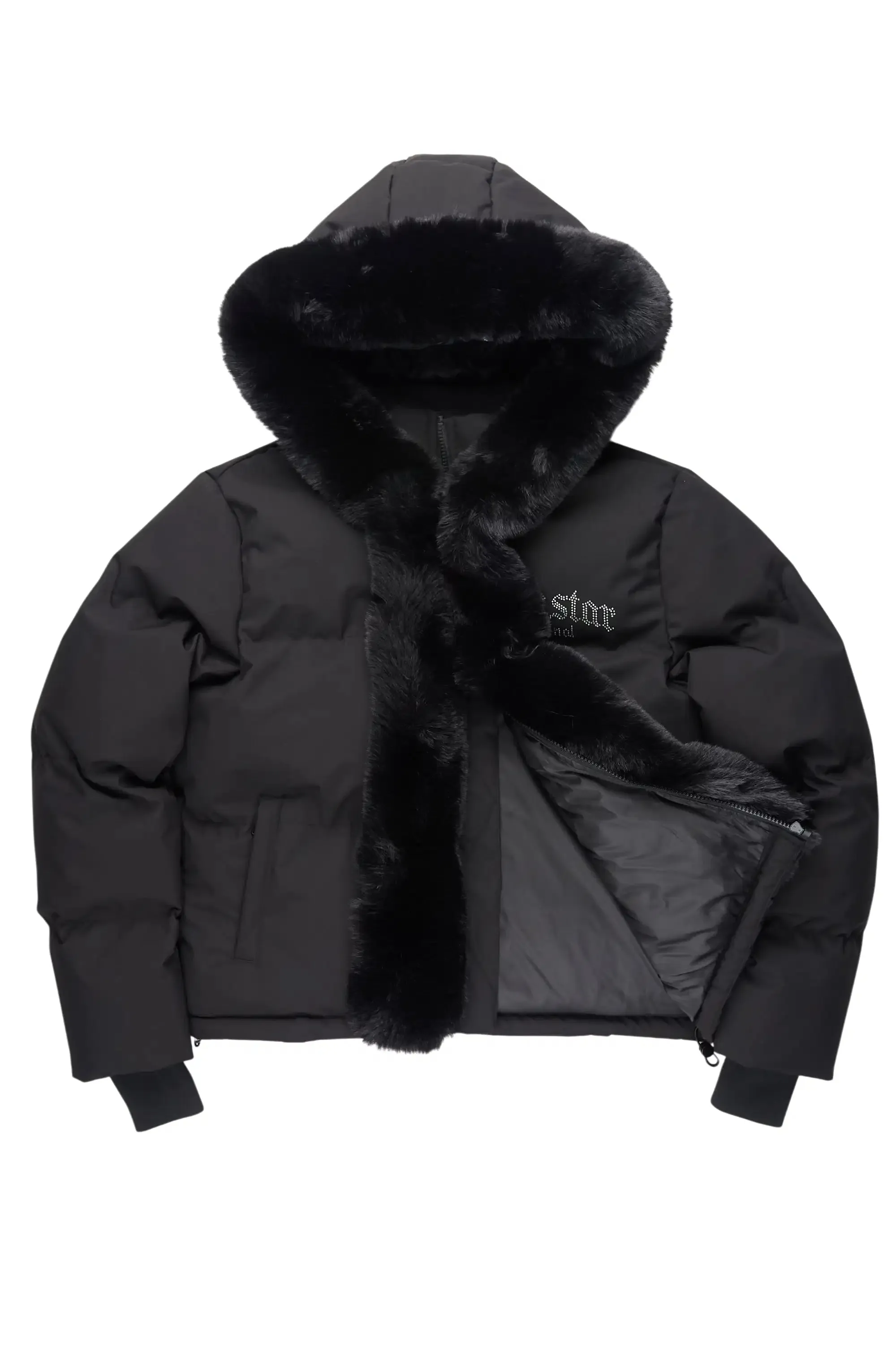 Dontaisha Black Puffer Jacket With Fur Trim sold by Rockstar Original product image thumbnail 2