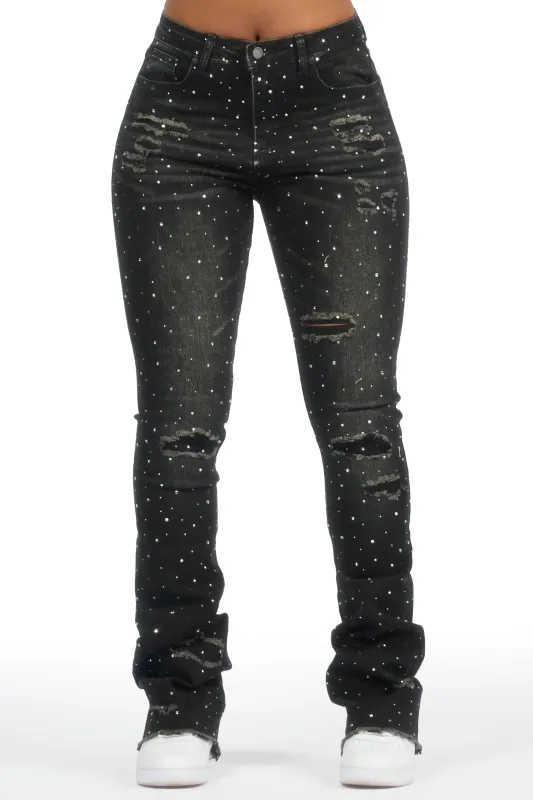 Kelle Black Rhinestone Stacked Jean sold by Rockstar Original