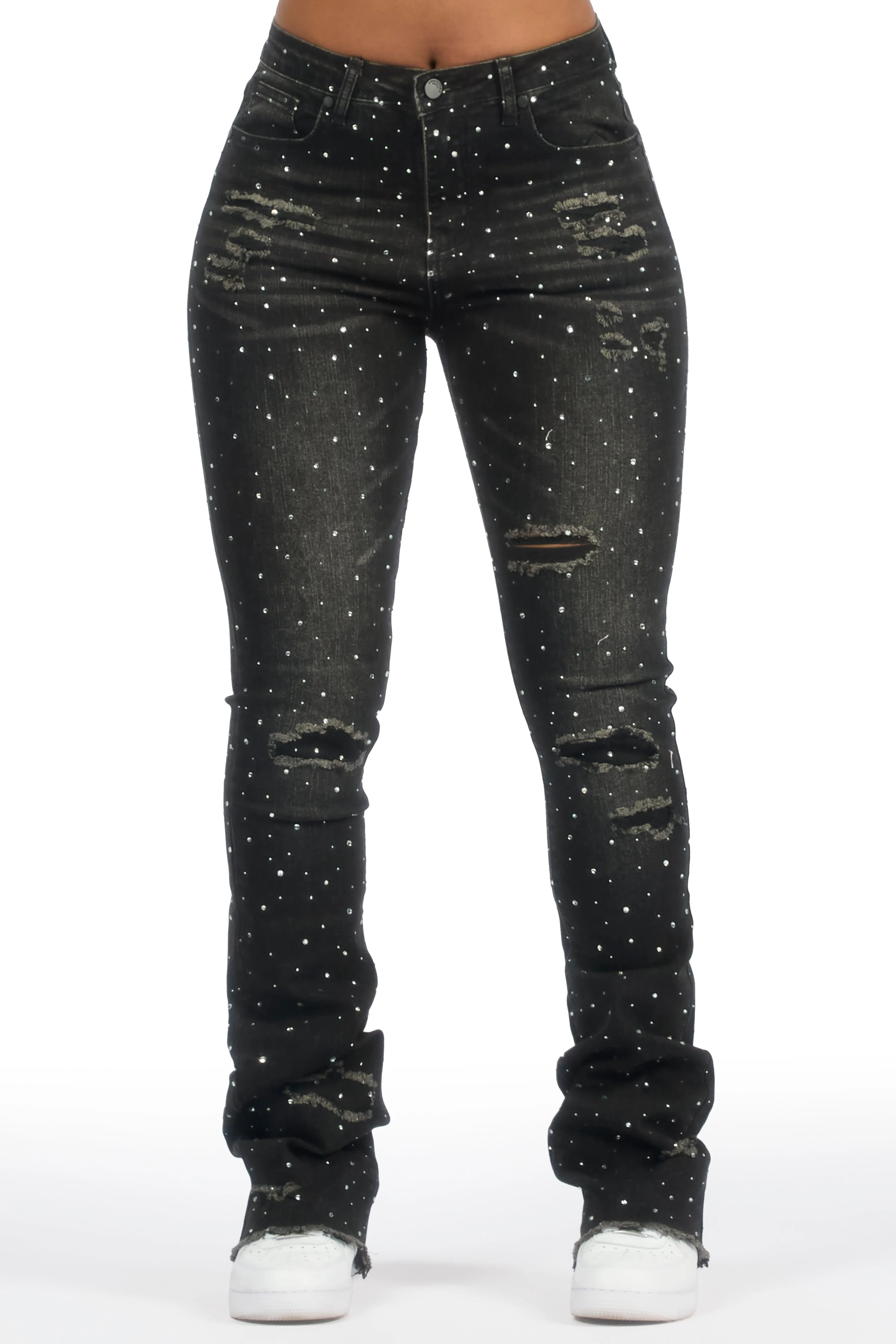 Kelle Black Rhinestone Stacked Jean sold by Rockstar Original