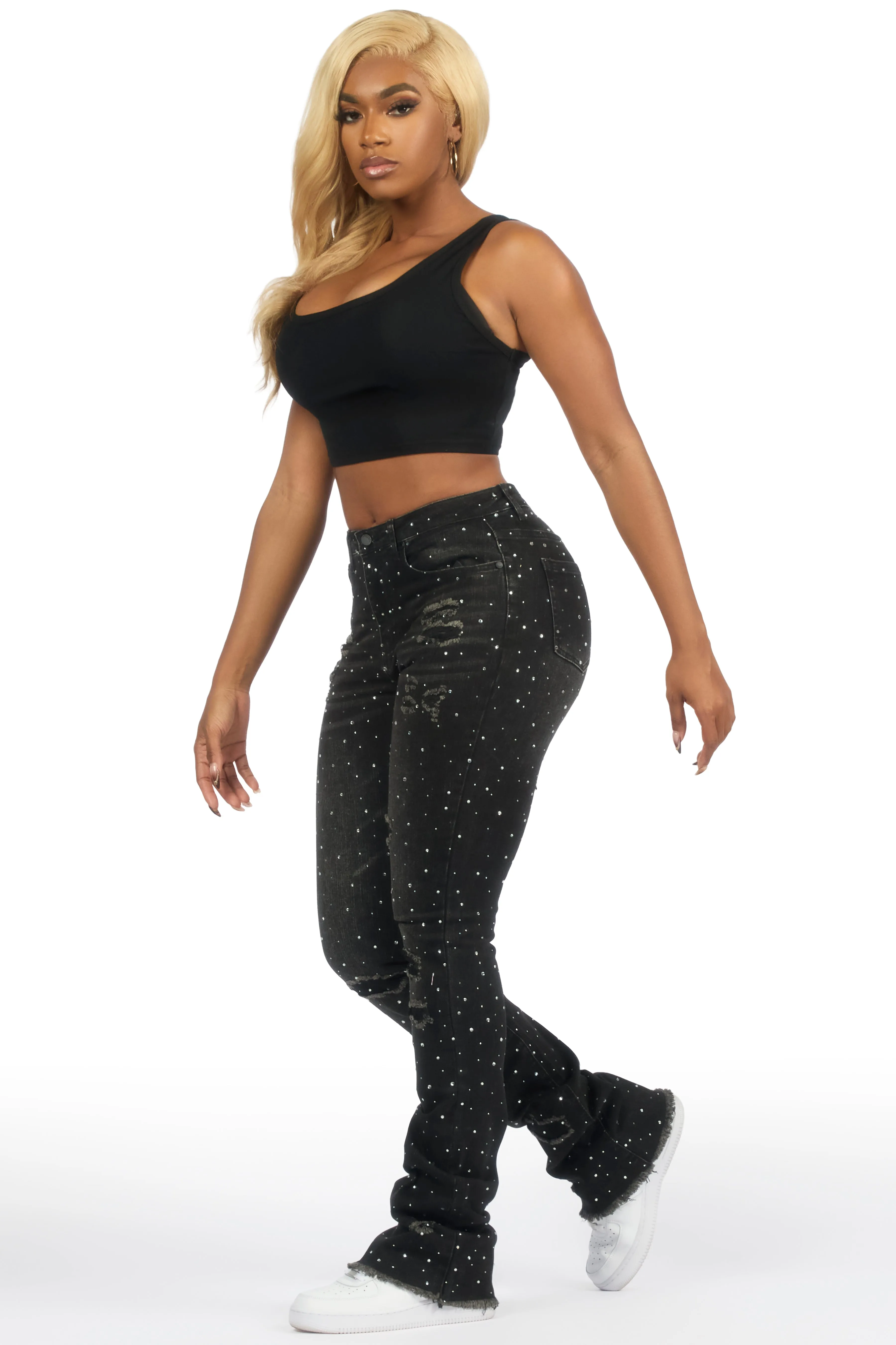 Kelle Black Rhinestone Stacked Jean sold by Rockstar Original product image thumbnail 3