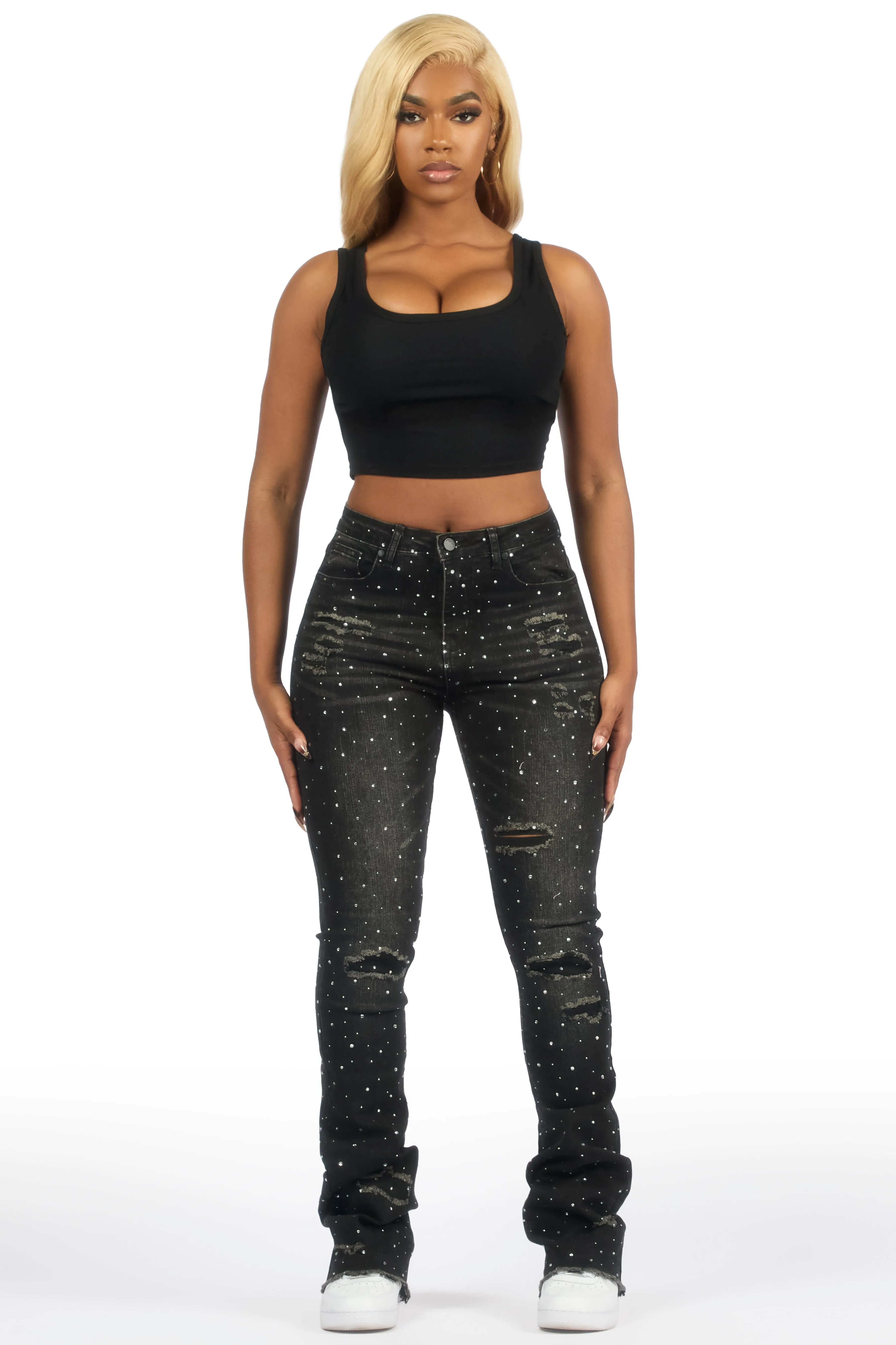 Kelle Black Rhinestone Stacked Jean sold by Rockstar Original product image thumbnail 2