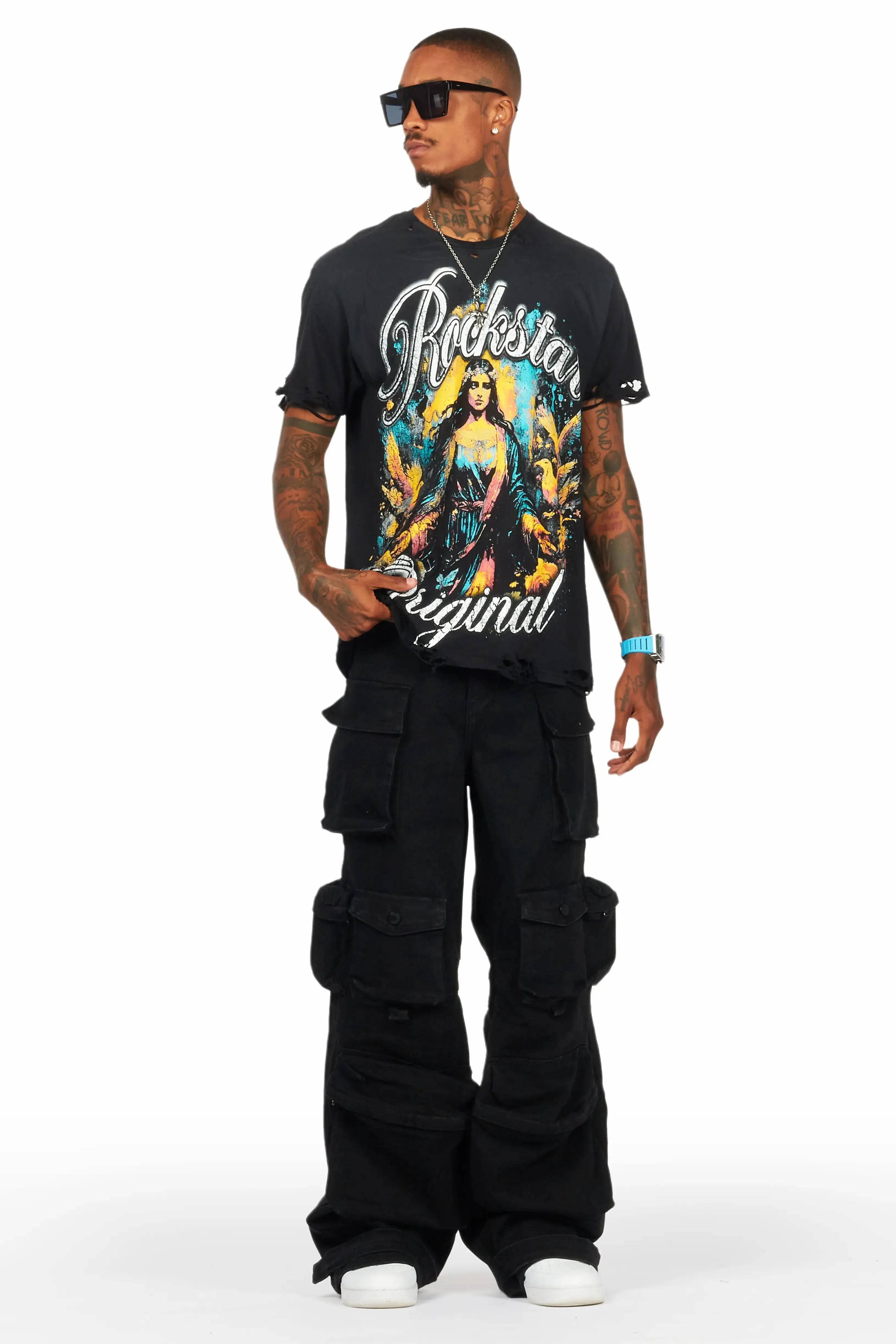 Mahesh Black Baggy Cargo Jean sold by Rockstar Original product image thumbnail 5
