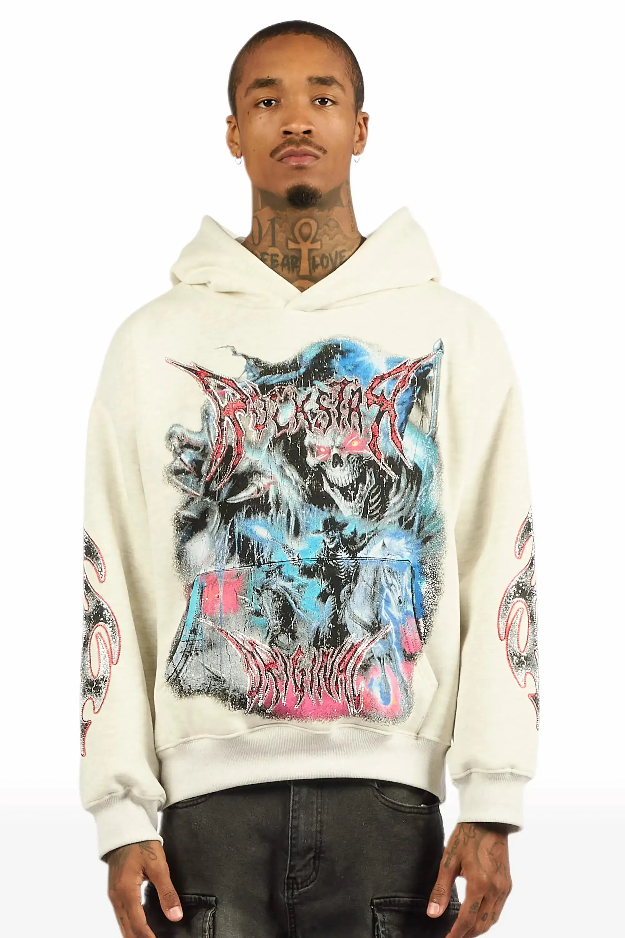 Rix Heather Grey Rhinestone Oversized Hoodie sold by Rockstar Original product image thumbnail 2