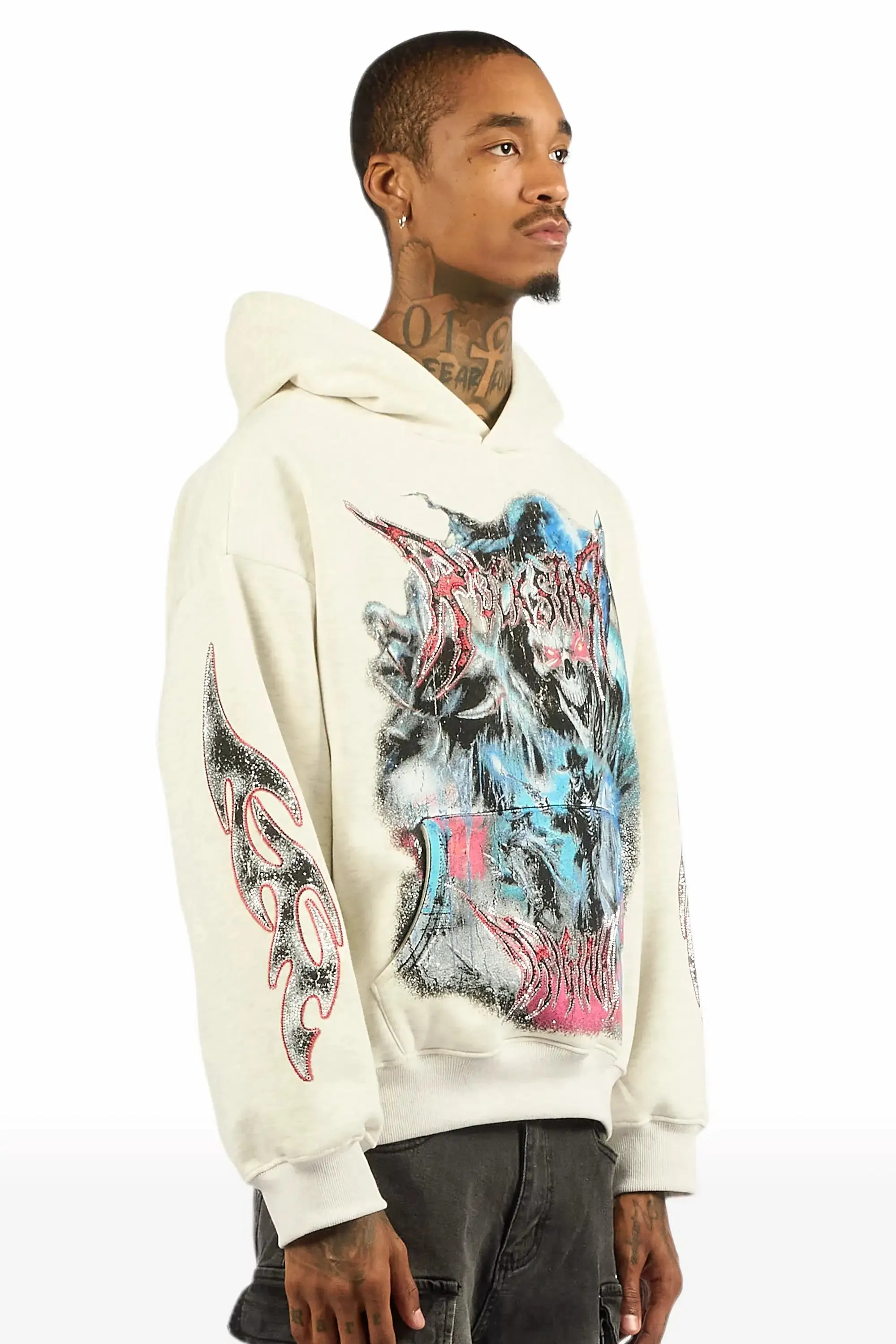 Rix Heather Grey Rhinestone Oversized Hoodie sold by Rockstar Original product image thumbnail 3