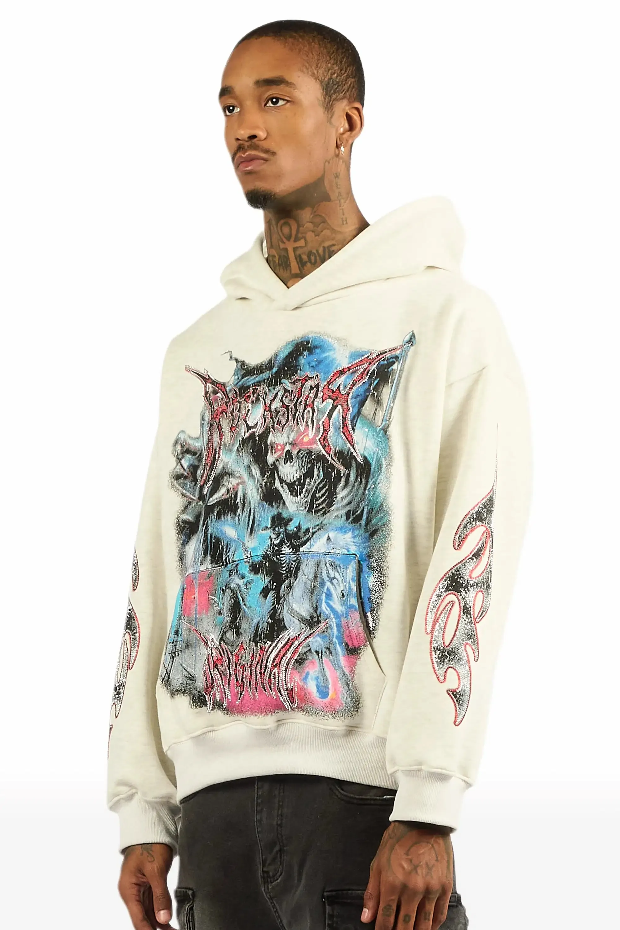 Rix Heather Grey Rhinestone Oversized Hoodie sold by Rockstar Original product image thumbnail 4